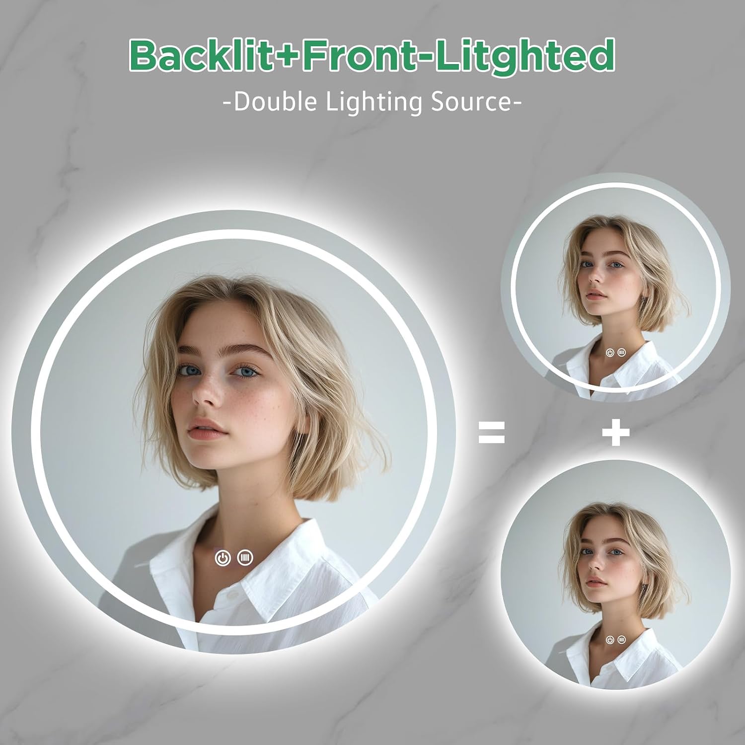27.5 Inch Led Bathroom Mirror with Lights, Backlit + Front Lit, Round Lighted Vanity Mirror for Wall, Bathroom Led Mirror with Anti-Fog, Wall Mounted, Shatter-Proof (Round)