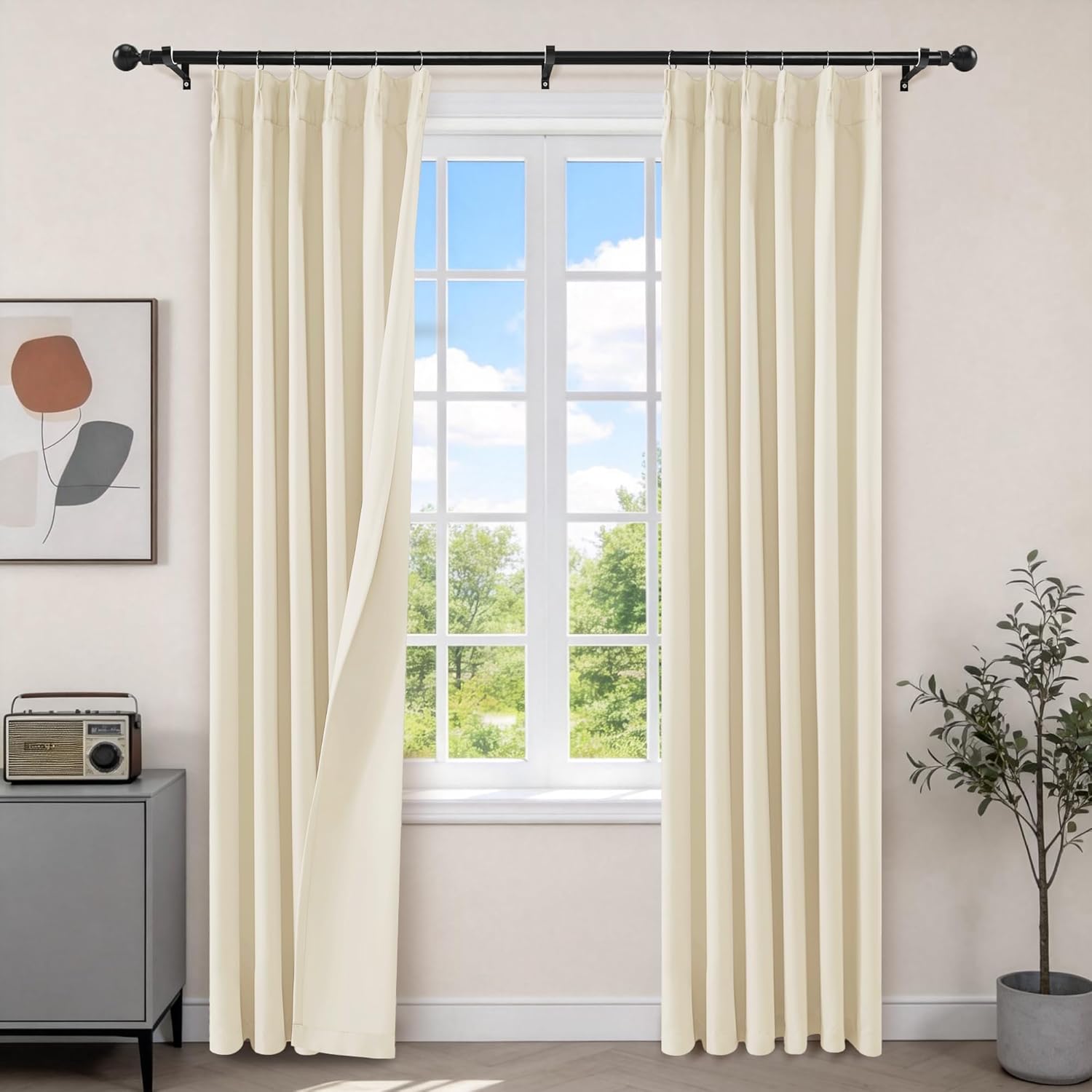 Etherealveil Papyrus Beige Pinch Pleat Blackout Curtains 84 Inches Long-2 Panels,with Hooks&Back Tabs,Soft-Supple Fabric Soundproof & Thermal Insulated for Bedroom Living Room Office 40" W x 84" L