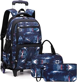 HUIOP Mochila rolante infantil para meninos, meninas, mochila com rodas, carrinho, mochila escolar, mochila com lancheira, bolsa de lápis,mochila infantil rolando