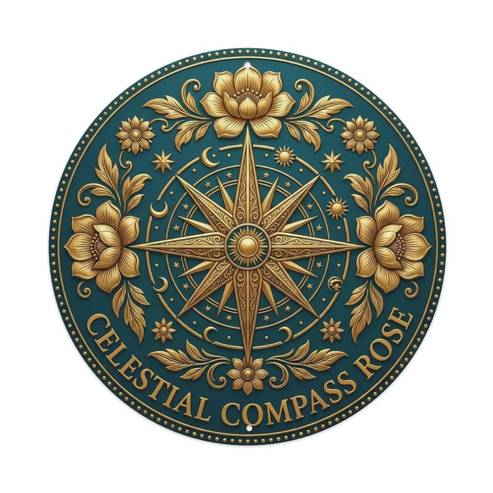 Vintage Celestial Compass Rose Flower Zen Yoga Metal Tin Sign