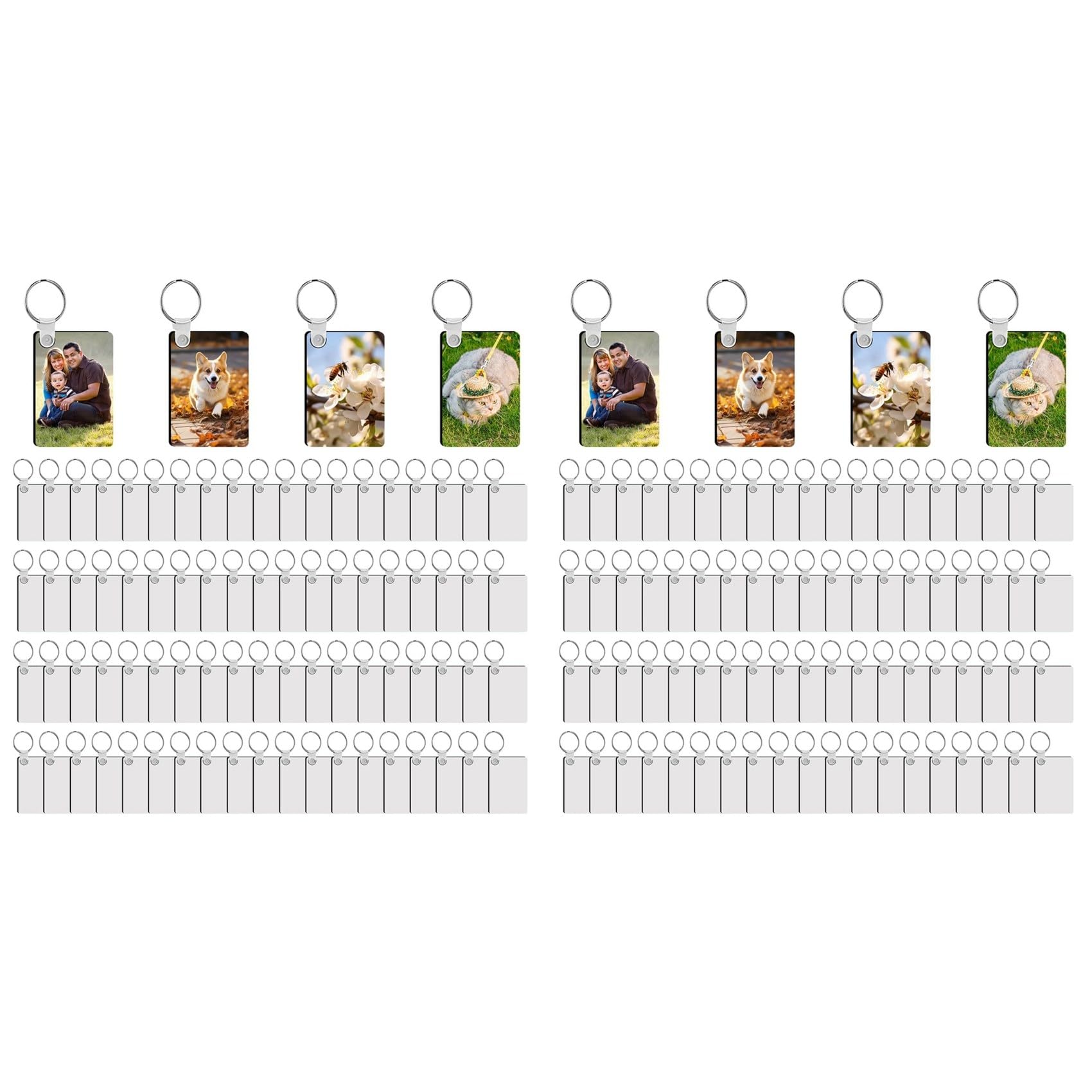 Vjsujehgy 480Pcs Sublimation Keychain Blanks Double Sides Include 80 MDF Sublimation Keychains Blank with 160 Rings and Clips