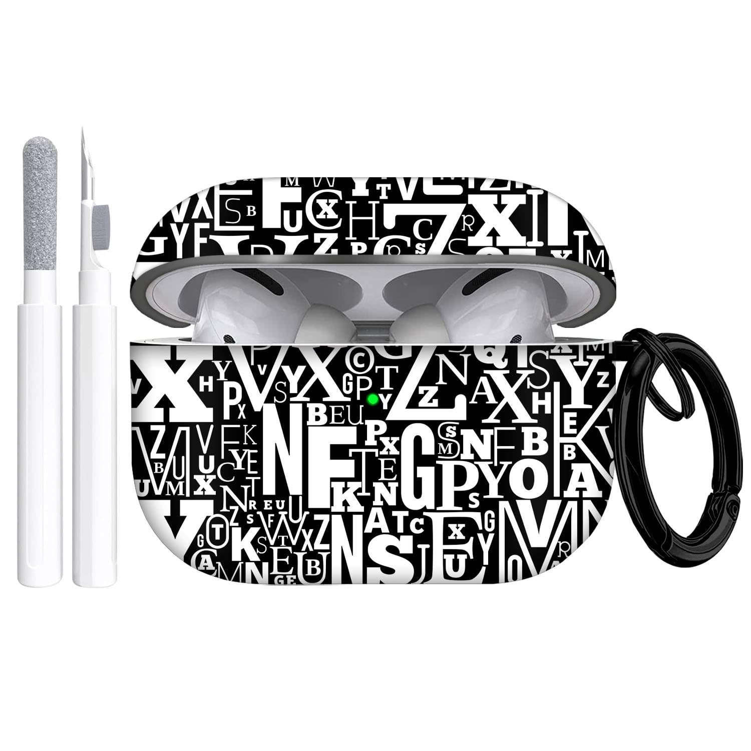 Gedicht Airpods Pro 2 Case, Cute Cool Letter Pattern TPU Soft Case, Shockproof for Airpods Pro 2/1 Gen, Men Women with Cleaner Kit & Keychain