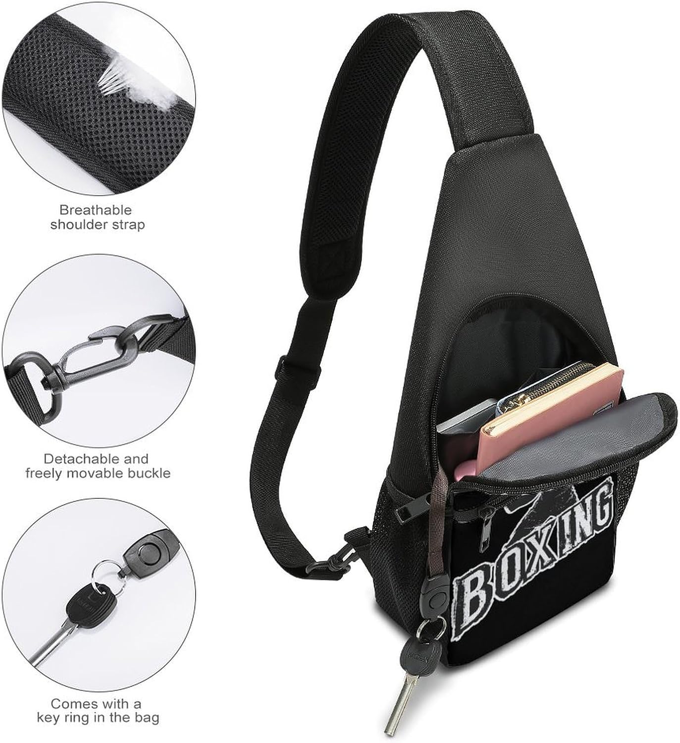 Boxing Boxer Crossbody Sling Backpack Chest Bag Daypack | unisex,trendy,with convertible and detachable shoulder strap,side pockets