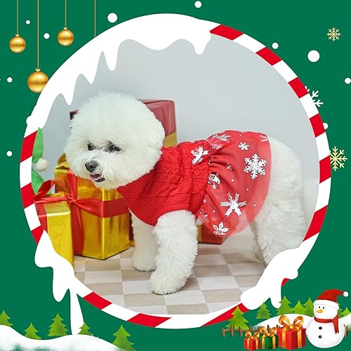Miniatura 9 de BEAUTYZOO Vestido de suéter de Navidad para perros pequeños con corbata de moño para perros pequeños y medianos, tejido de punto trenzado, suéter de