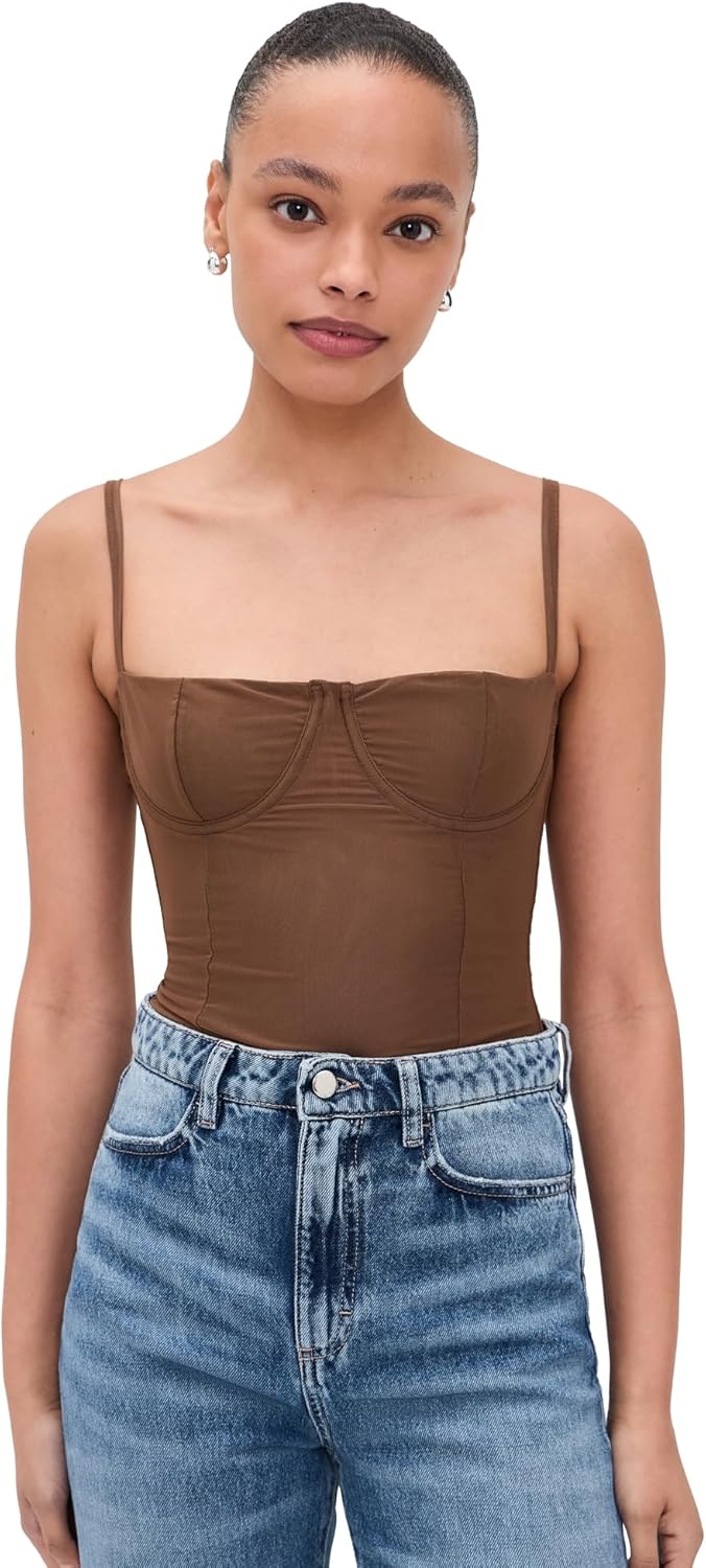 Good American Women's Mesh Bustier Thong Bodysuit