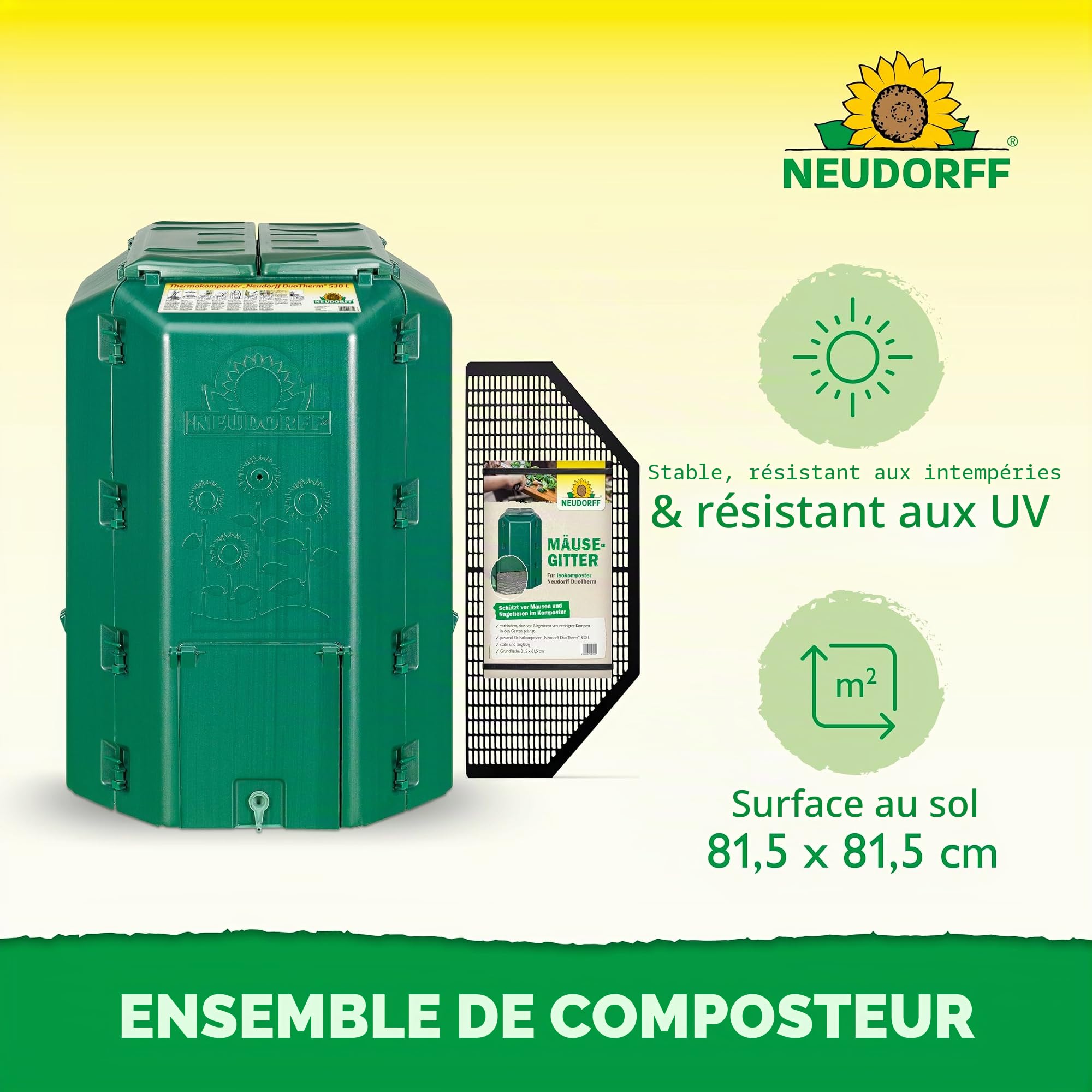 Neudorff 775 DuoTherm Composteur Thermique avec grilles de Protection Anti-rongeurs 530 l