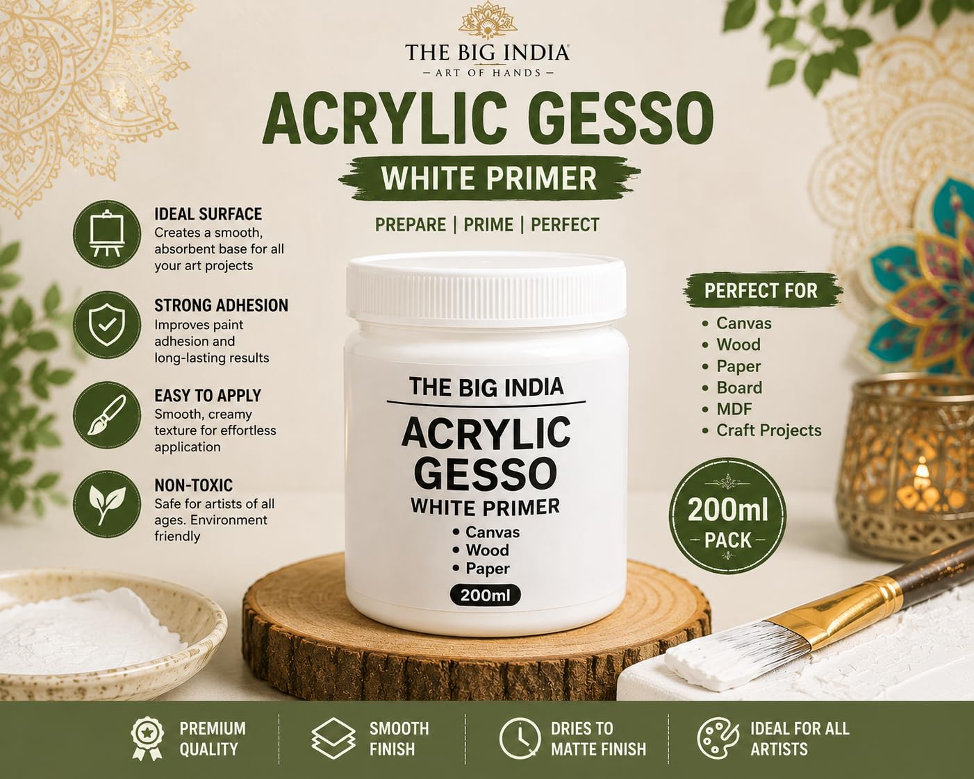 Acrylic Gesso White Primer | Art & Craft Surface Sealer for Canvas, Wood, Paper, MDF & More | Smooth Matte Finish | 200ml (Pure for Sure) 4