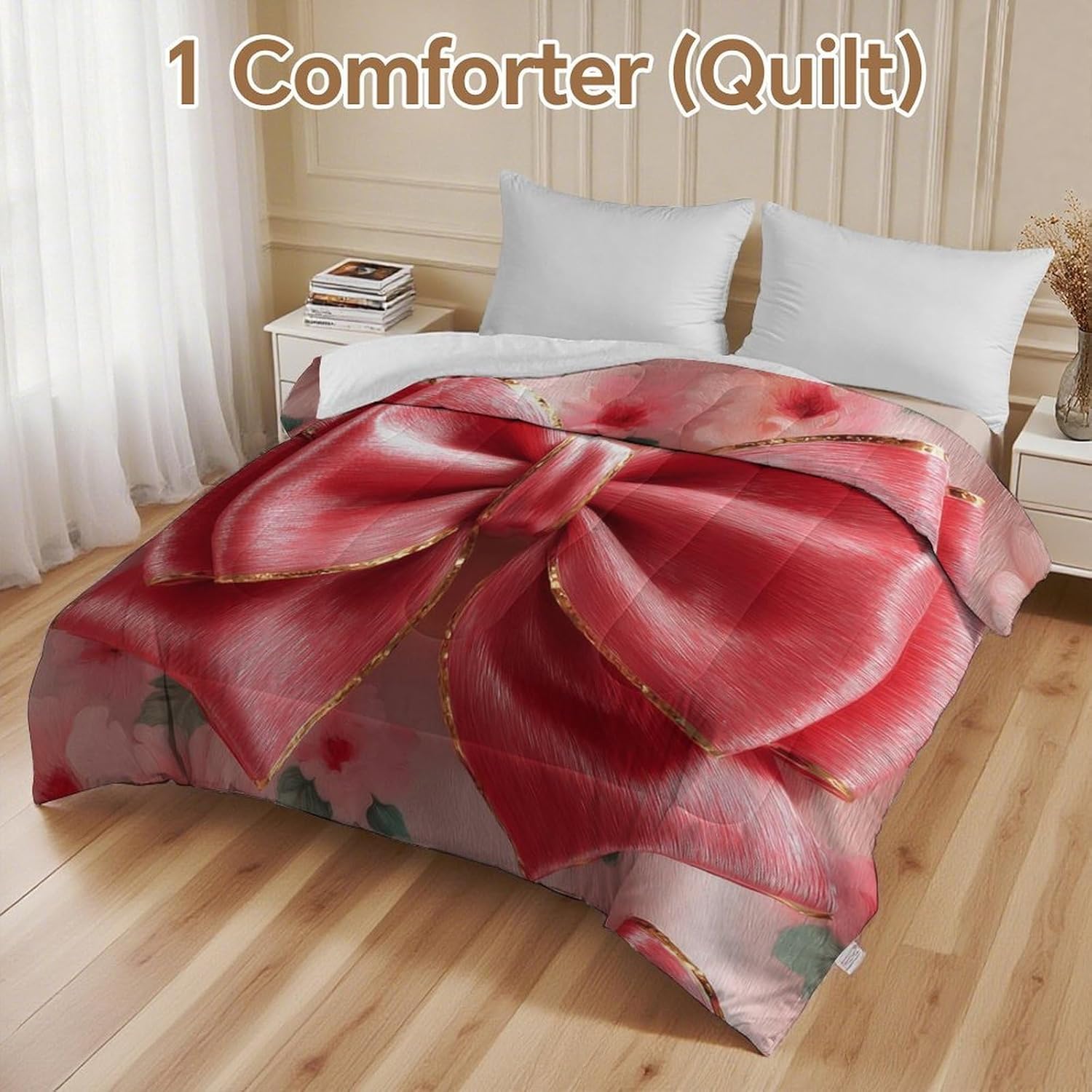 Red Bow Tie Comforter Bedding Heavy Bed Blanket Soft Warm Fluffy All Seasons Only Quilt 155x220cm