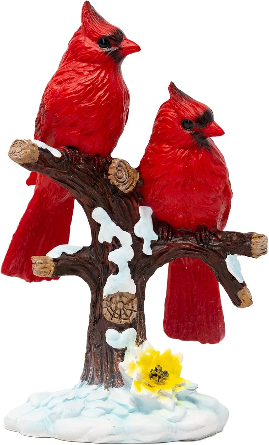 BANBERRY DESIGNS Cardinals Sitting on Branches - Two Red Cardinals on Snowy Tree Branches - Holiday Figurines - Winter Berry Themed Stands 6.5" H