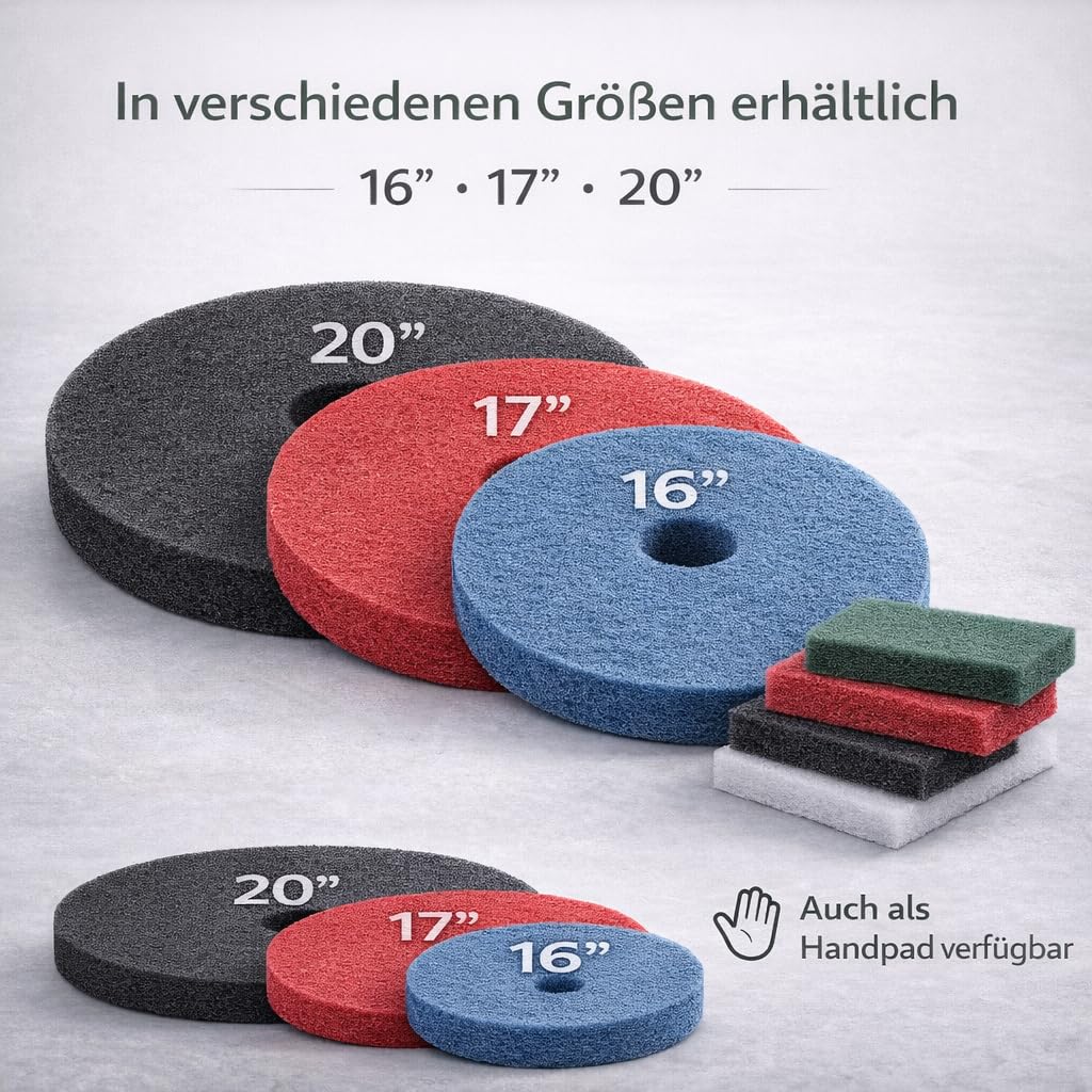 20 Inch Green Floor Pads, Pack of 5, 25 mm Thick, Heavy Duty Scrubbing Pads for Rotary Single Disc Floor Machines, 100% Recycled Polyester, Wet Cleaning & Deep Floor Cleaning