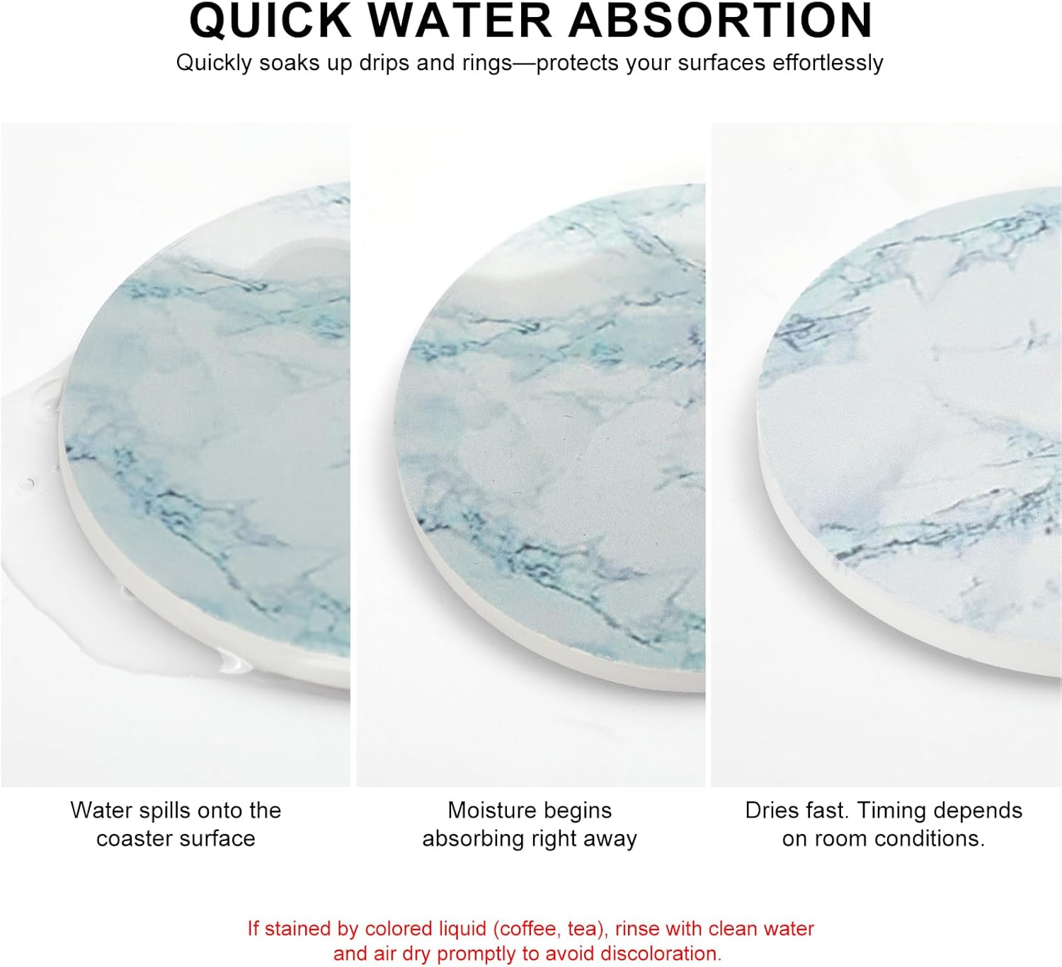 Ceramic Coasters Set of 6 with Holder, Marble Style, Absorbent Drink Coaster for Home Decor, Car, Cups, Mugs and Glasses (Grey Marble) - Image 3