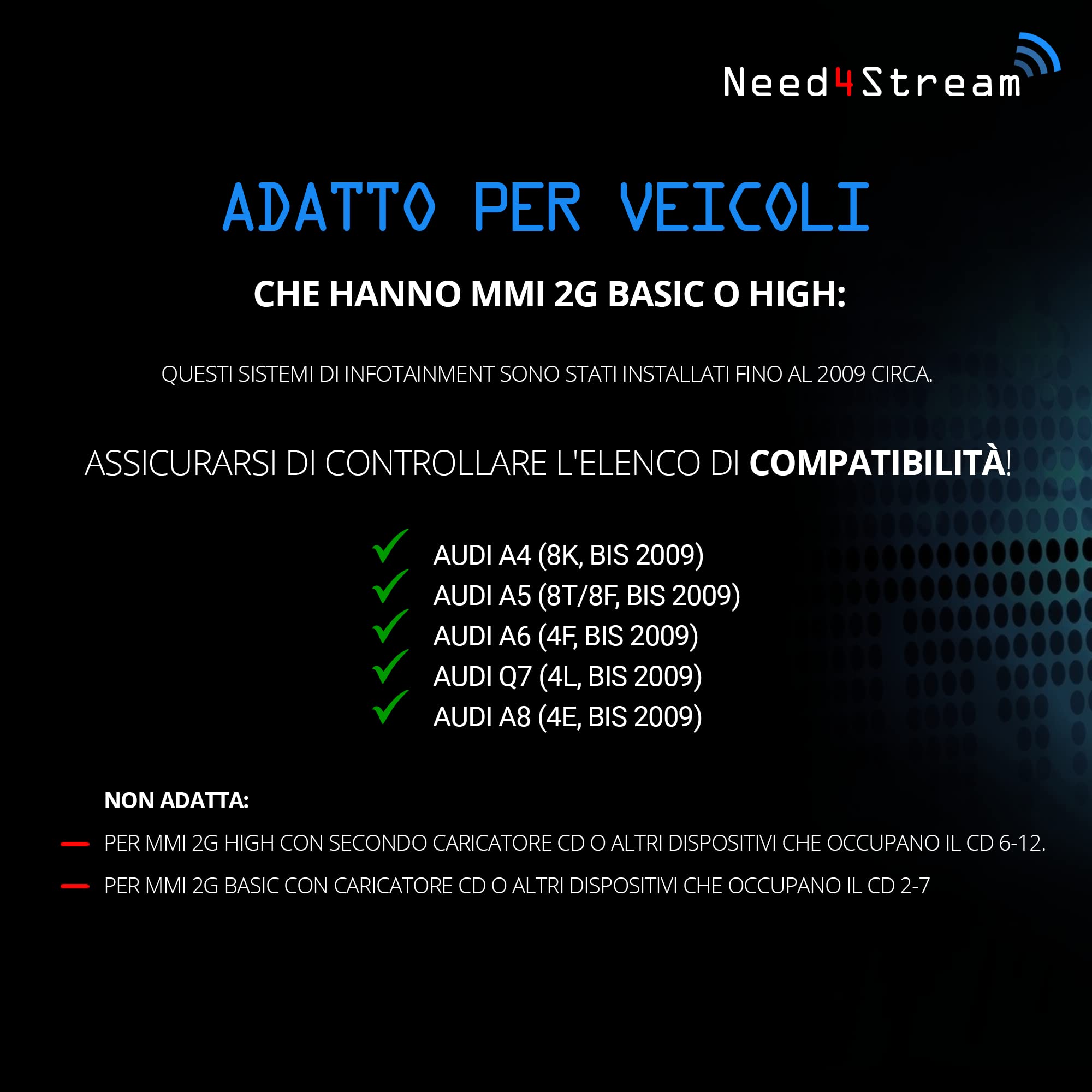 N4S73614 A2DP - Interfaccia audio Bluetooth con indicatore di titolo per MMI 2G, compatibile con Audi A4 8K, A5 8T/8F, A6 4F, Q7 4L, A8 4E, iPhone e Android