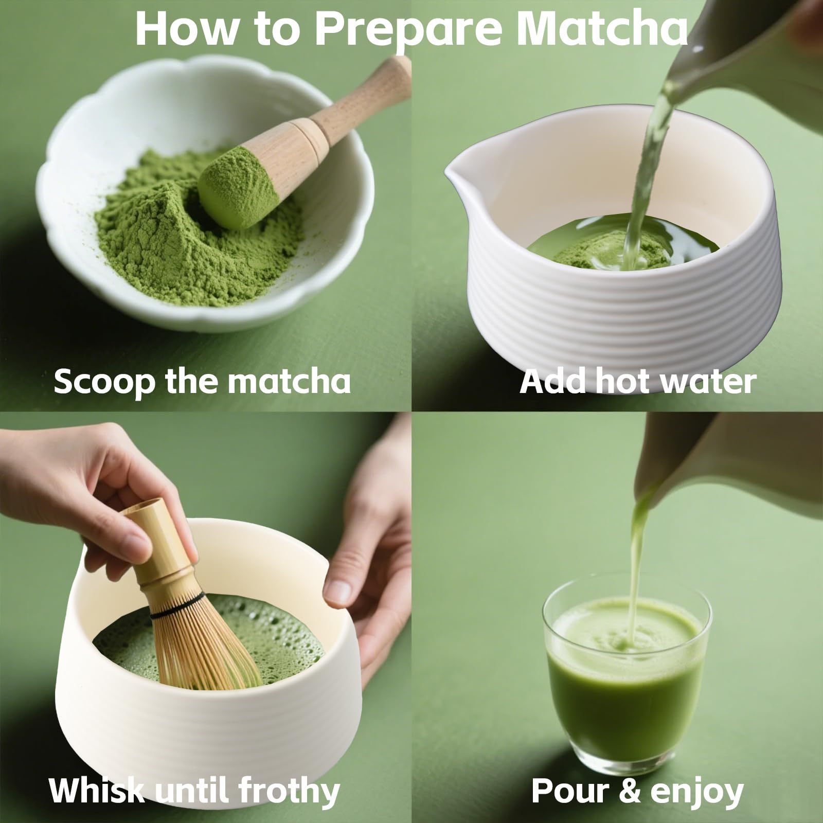 Set Matcha 9 Pezzi Bianco Opaco – Kit Cerimonia del Tè Giapponese con Ciotola con Beccuccio Frusta in Bamboo 2 Cucchiai Chashaku Pesce Supporti Chakin e Filtro