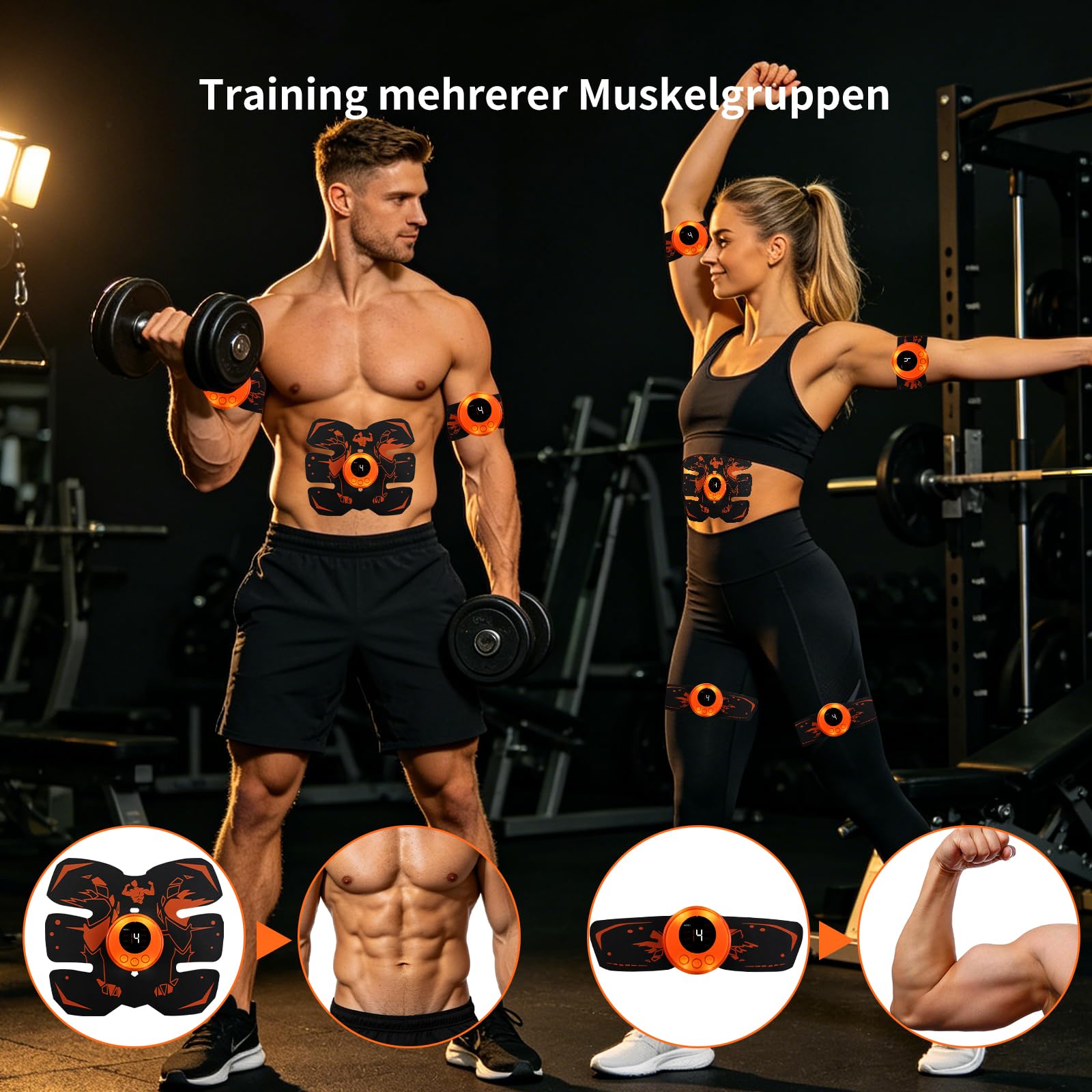 EMS Bauchmuskeltrainer, EMS Trainingsgerät, 8 Modiund 19 Stufen, Bauchmuskeltrainer elektrisch, USB Wiederaufladbarer, für die Bauch und Körpertrainig, Aktivierung des gesamten Körpers