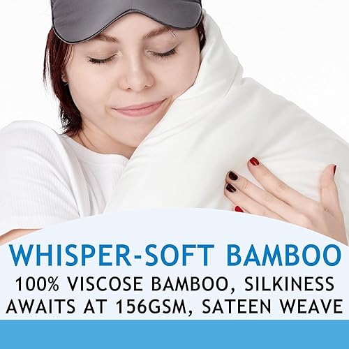 Miniatura 4 de Fundas de almohada con cremallera, tamaño Queen 30 x 20 pulgadas, 100% viscosa derivada de bambú, paquete de 2 unidades, color gris. Fundas de