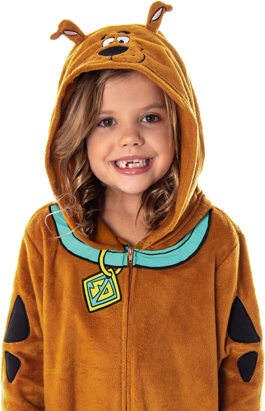 INTIMO Scooby Doo Kids Hooded Character Union Suit Lounge One-Piece Pajama Loungewear Sleepwear For Girls Boys