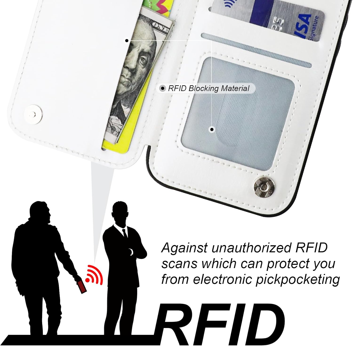 ONETOP for iPhone 17 Wallet Case with Card Holder, 360° Rotation Ring Kickstand RFID Blocking PU Leather Double Magnetic Clasp Shockproof Cover for Women and Girls 6.3 Inch (White) - Image 6