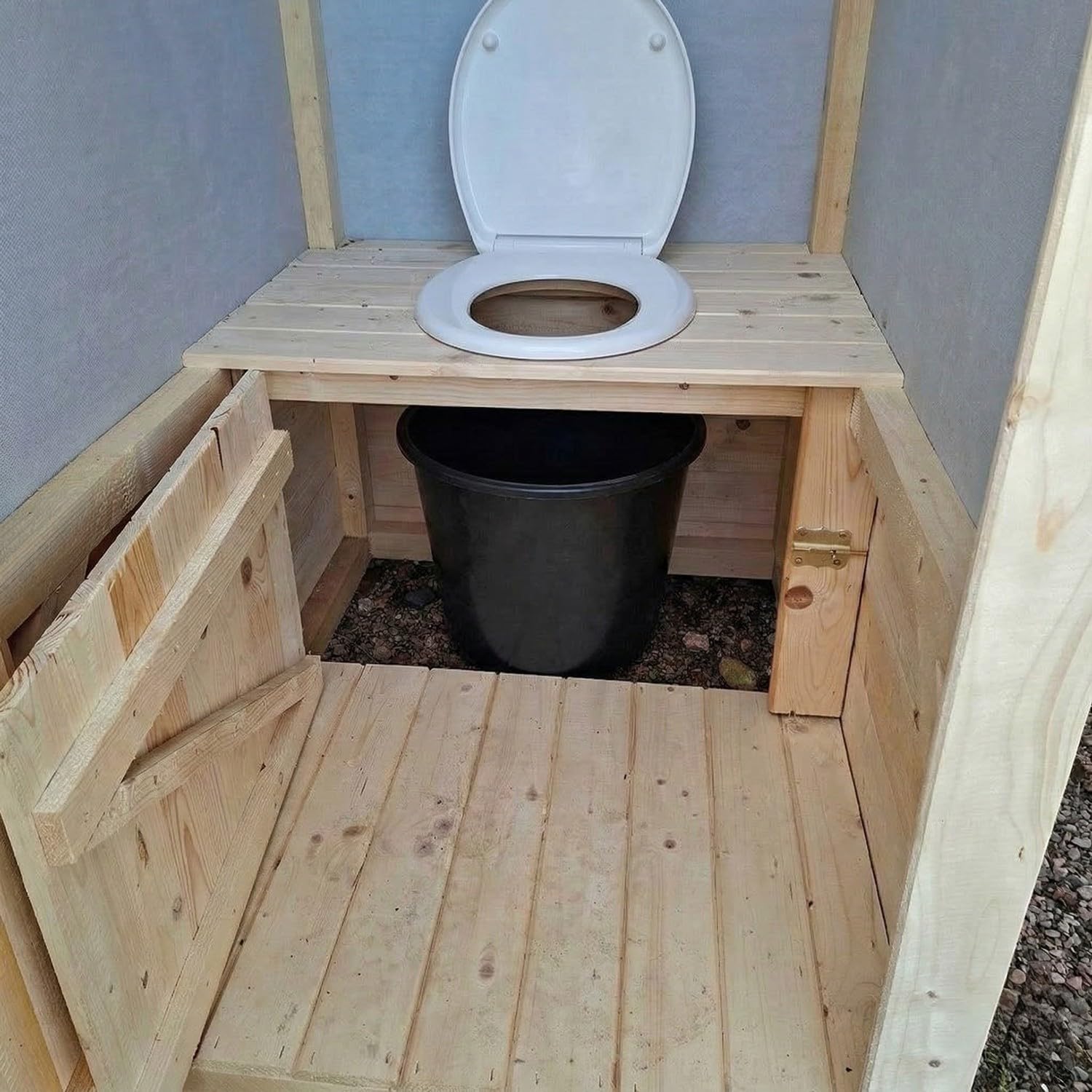 Cabine toilette sèche artisanale extérieur + abattant, seau et sciure 20 L