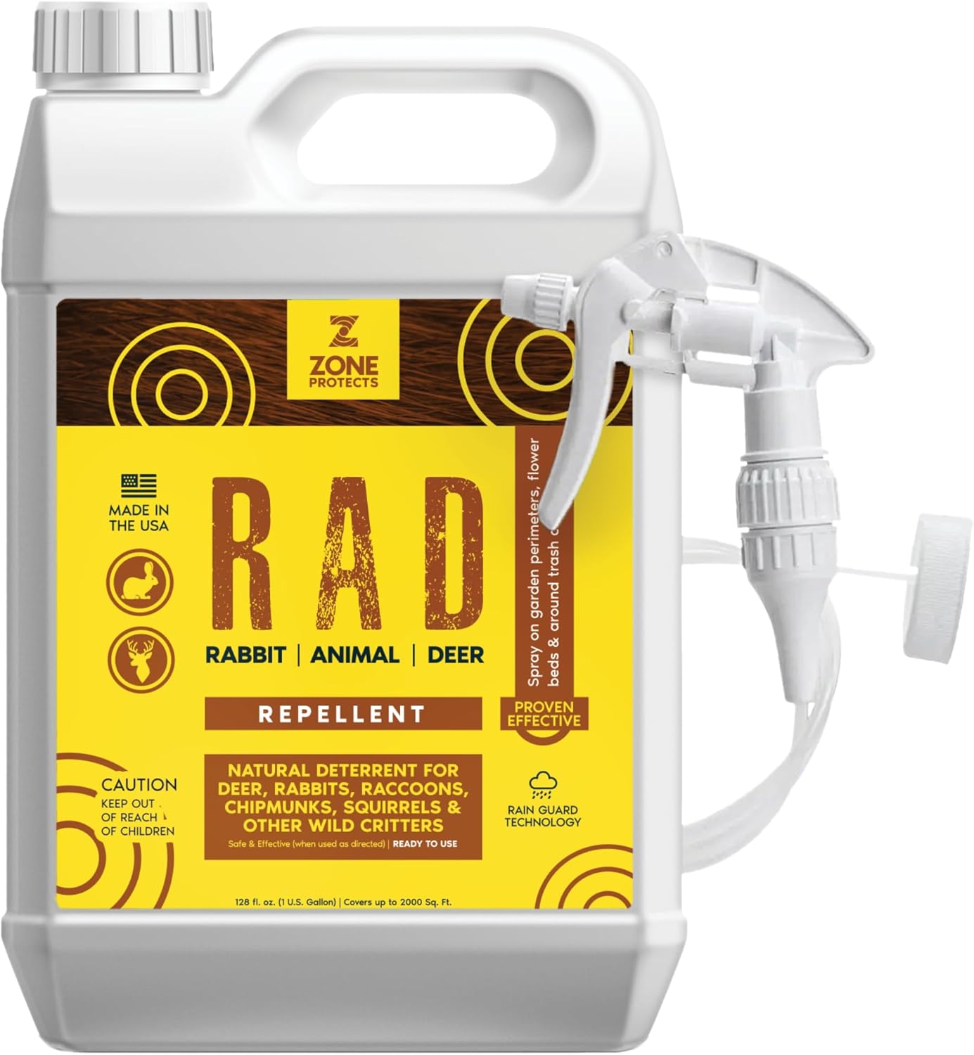 R.A.D. Rabbit, Animal, Deer Repellent – 1 Gallon Trigger Sprayer, Natural Formula, Keeps Deer and Rabbits Out of Gardens, Flower Beds, and Lawns