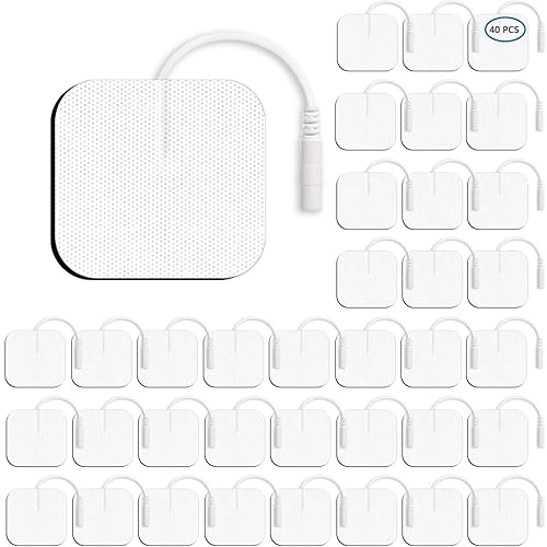 Miniatura 8 de 24 almohadillas de repuesto para unidades TENS de 2 x 2, electrodos libres de látex compatibles con máquina TENS, conectores de clavija de 0.079 in