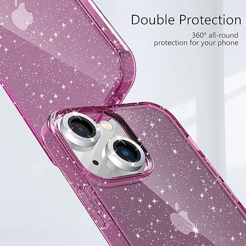 Miniatura 99 de Funda con purpurina diseñada para iPhone 15 Pro Max, con [2 unidades] protector de pantalla y [paquete de 3] protector de lente de cámara brillante