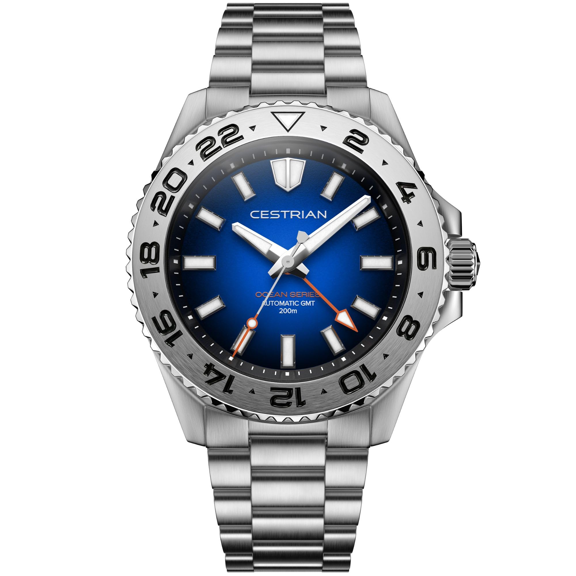 Cestrian Ocean Series 42 mm automatyczny zegarek męski - niebieska tarcza Fumé, koperta i bransoletka ze stali nierdzewnej 316L, wodoodporny 200 m