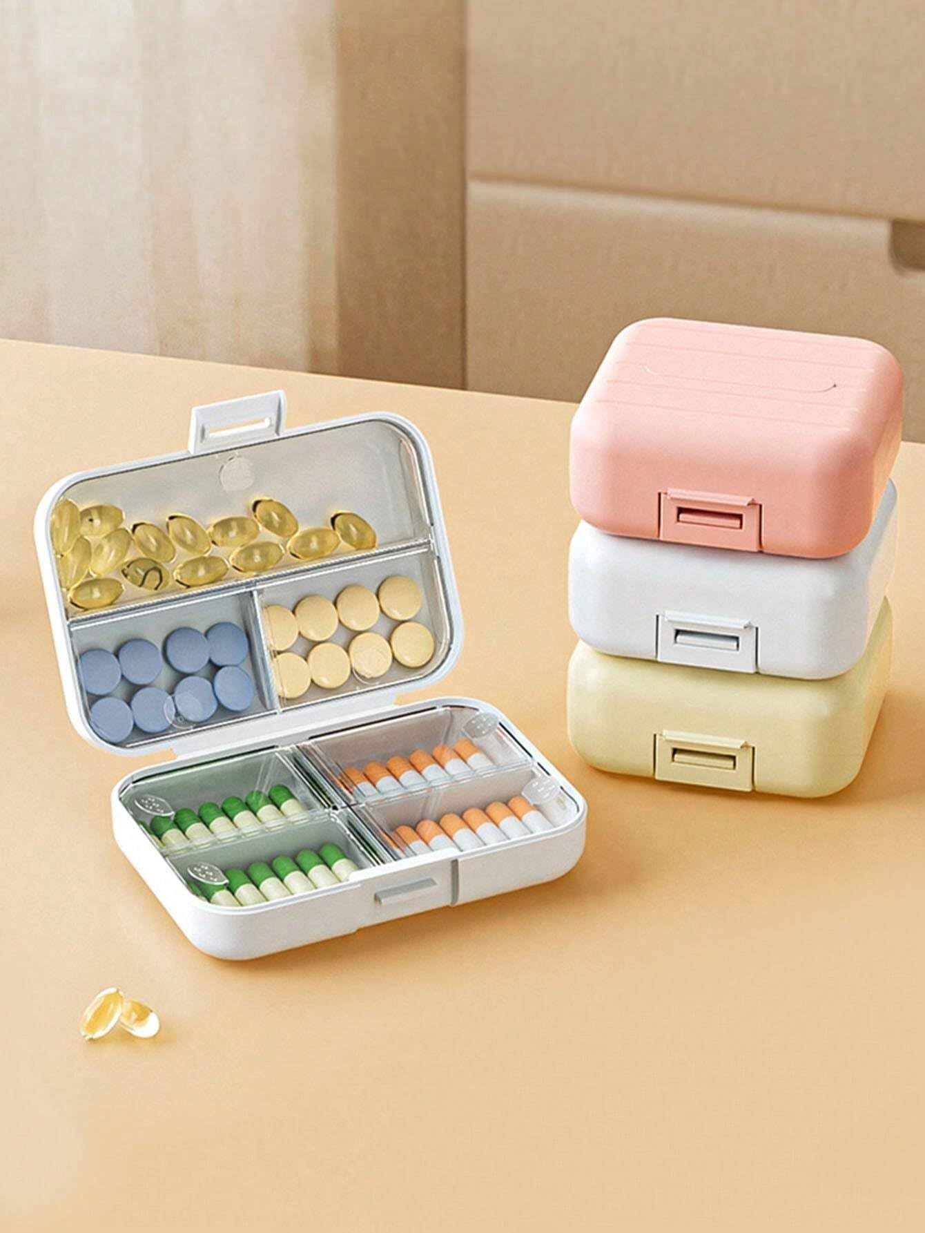 Pill Medicine Organizer Storage Box with 7 Compartments - Moisture Proof, Made of Food Grade Cereal Fiber, BPA free Wheat Straw Material, Ideal for Travel, Pocket, Purse, Daily Pill Case, Portable Medicine Vitamin Holder Container - 1 Pc (MultiColor)