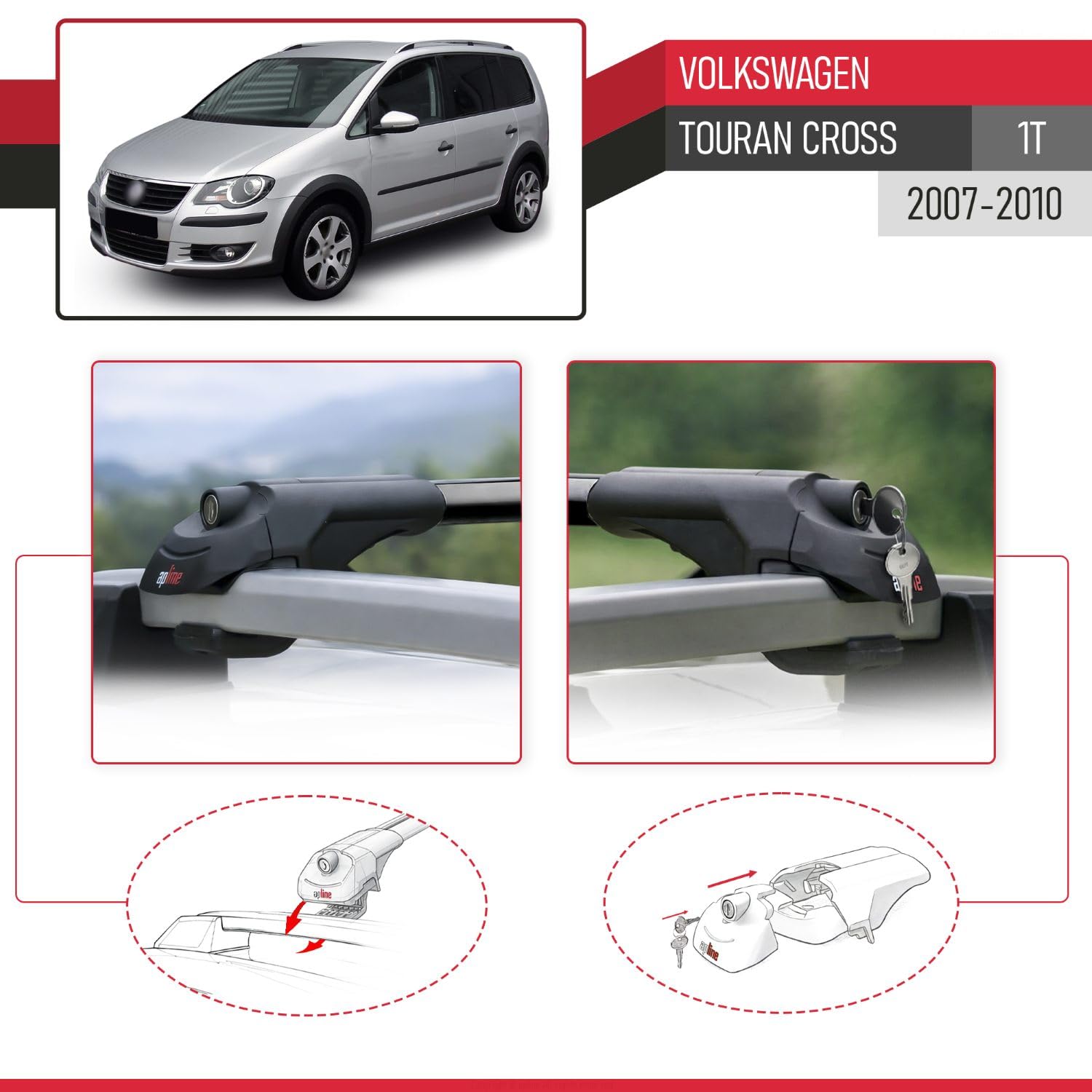 Bagażnik dachowy kompatybilny z Volkswagen Touran Cross 2007-2010, bagażnik dachowy ACE-1, 3 bary, czarny