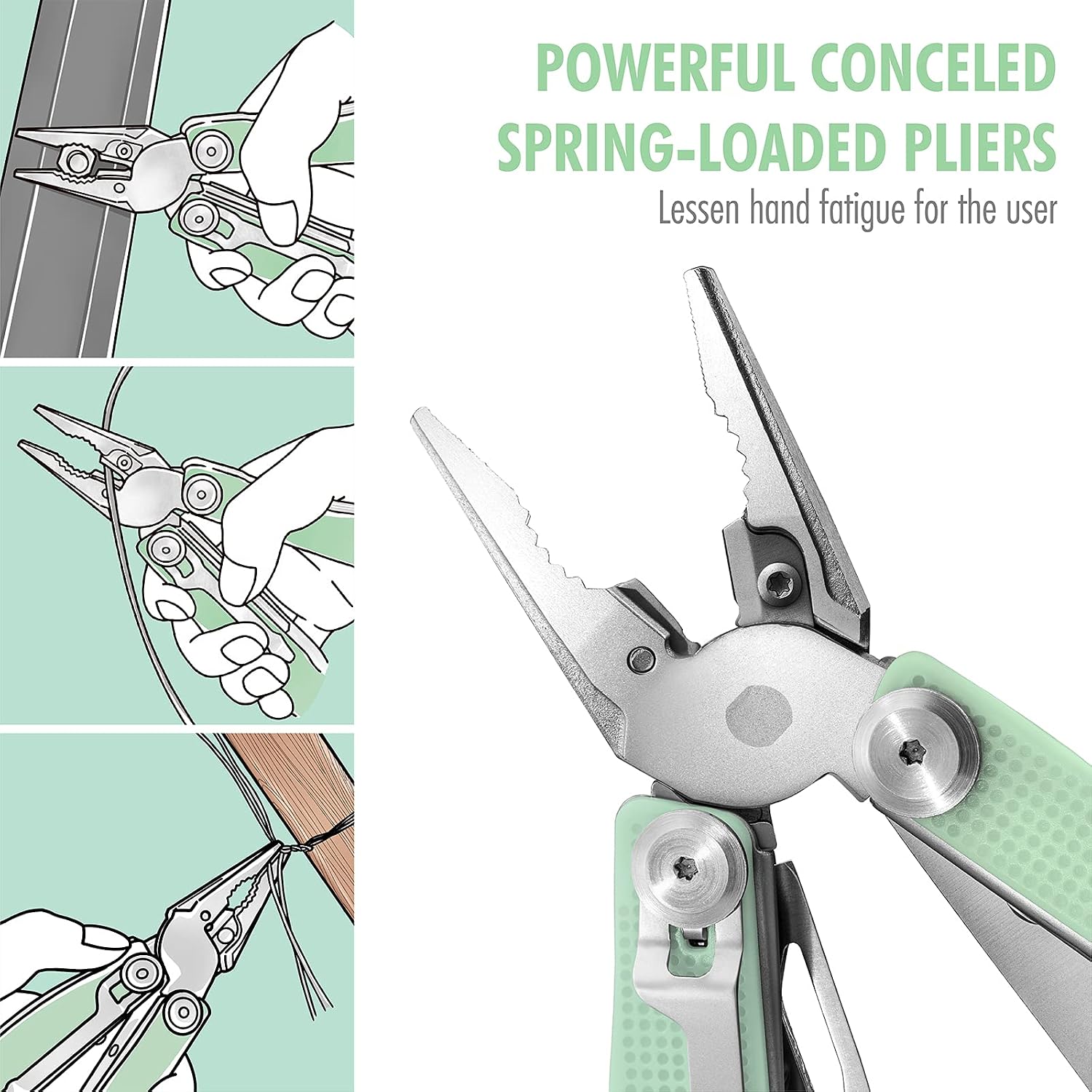 FantastiCAR 14 in 1 Mint-cream Color Multitool with Spring-Action Pliers, Scissors, Knife Blade, Screwdriver, Bottle Opener, and Ideal for Father's Day Gift