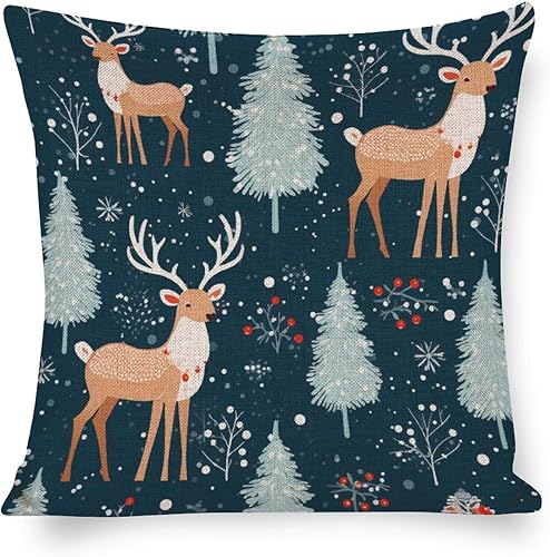 Funda de almohada rústica de Navidad para vacaciones, de invierno, para Navidad, reno, muñeco de nieve, para exteriores, decoración de sofá, 18 x 18