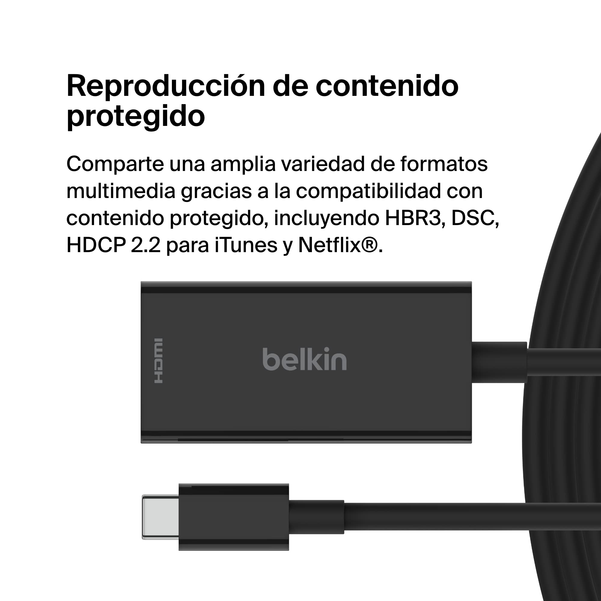 Belkin Adaptador USB Tipo C a HDMI 2.1, Cable Integrado de 11 cm, 8K a 60 Hz, 4k a 144 Hz, HDR, HBR3, DSC, HDCP 2.2, USB-IF, MacBook, iPad Pro y Otros Dispositivos con USB-C | Diseño de cable atado, certificado HDCP 2.2 y USB-IF, compatible con Chromebook
