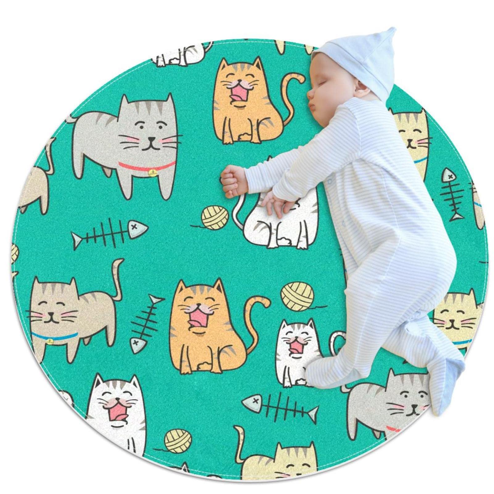 Tapis de salle de bain chat et arêtes rond 1m pour chambre