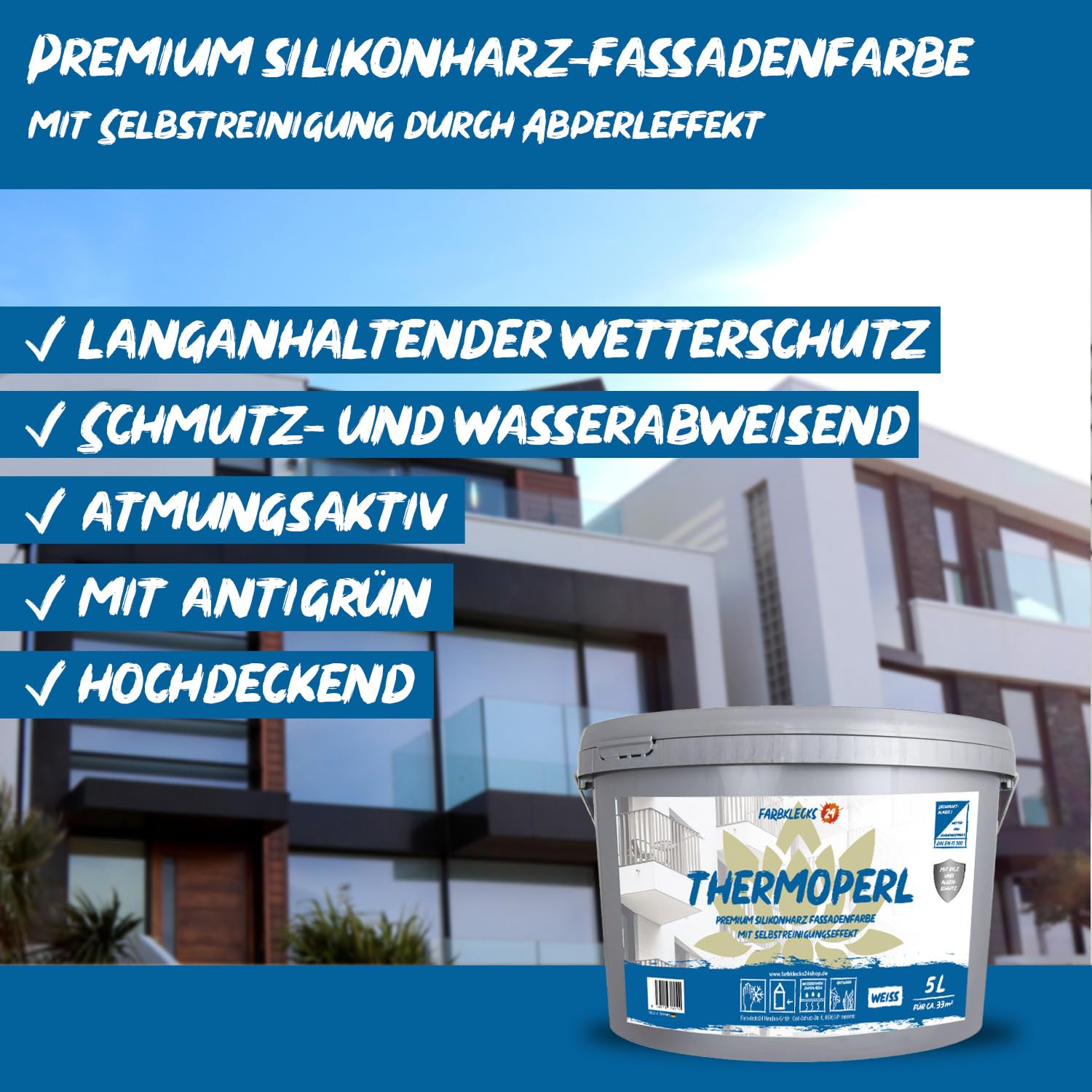Thermoperl 12,5L (versch. Größen) weiss, Premium Silikonharz Fassadenfarbe mit Selbstreinigungseffekt