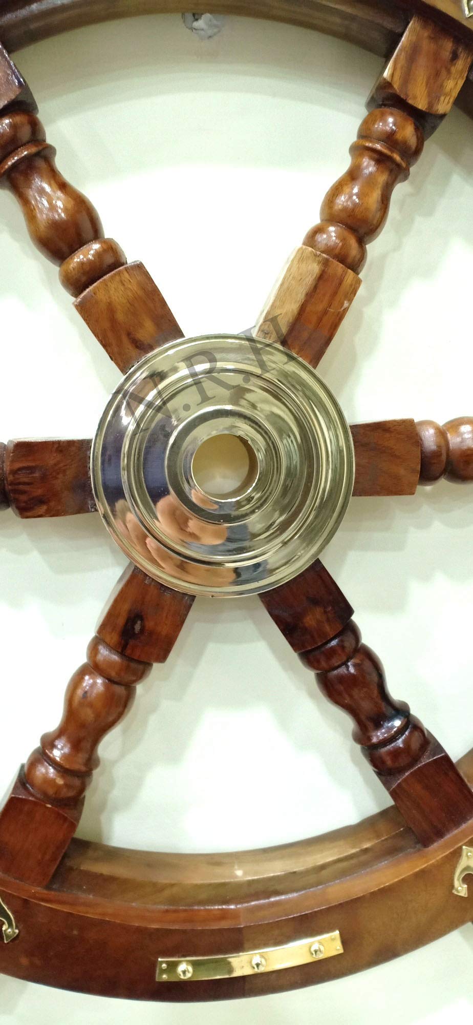 NKlaus Ancre Et Gouvernail En Bois Et Laiton - Décoration Nautique Vintage - 10 X 10 X 3,5 Cm