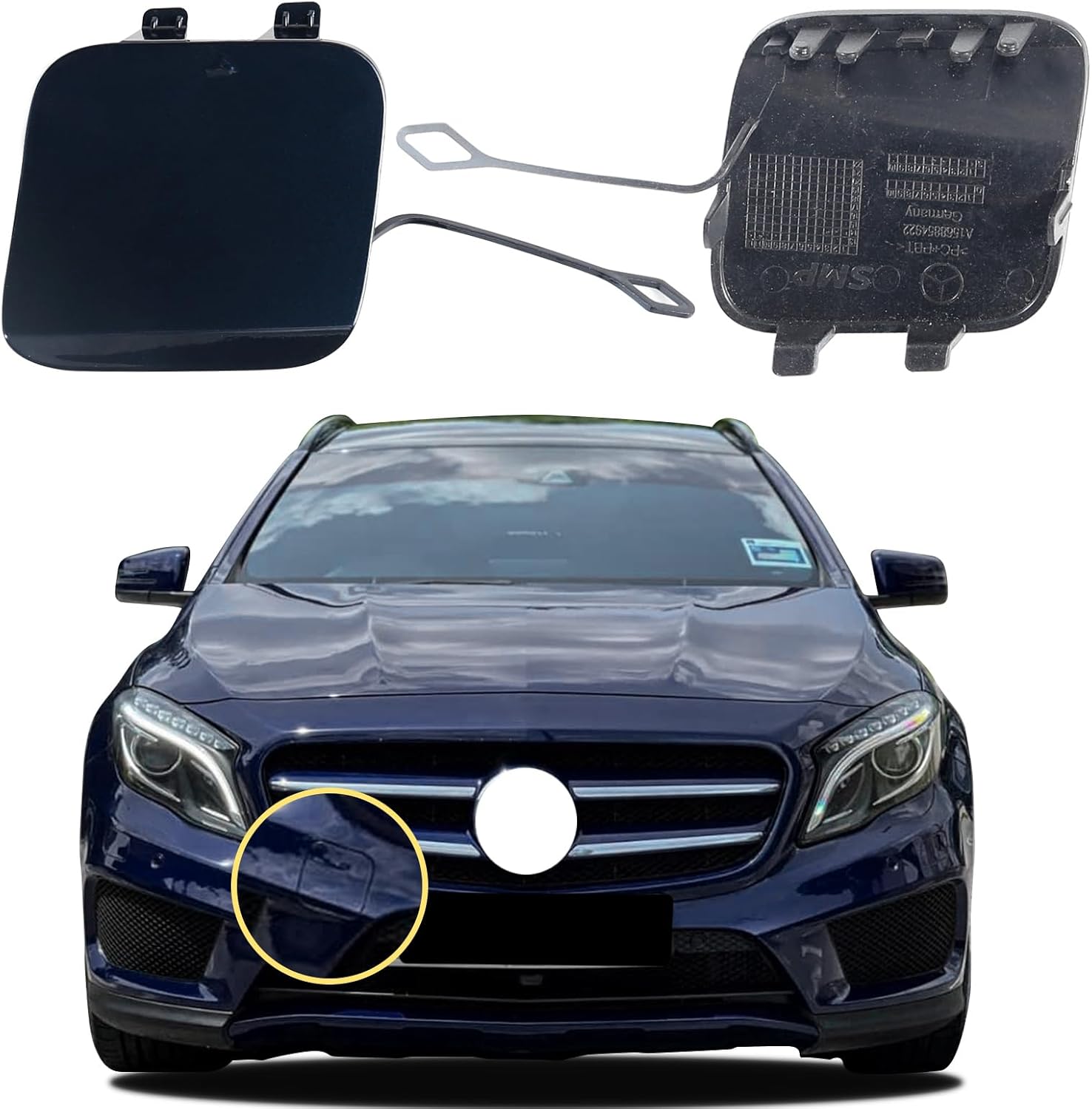Car Front Bumper Tow Hook Cover Compatible With Mercedes-Benz GLA GLA200 GLA250 GLA260 2012 2013 2014 2015 2016 with AMG Line Package Edition Trailer Cover Cap 1568854922 Small Lid Towing Eye Cap