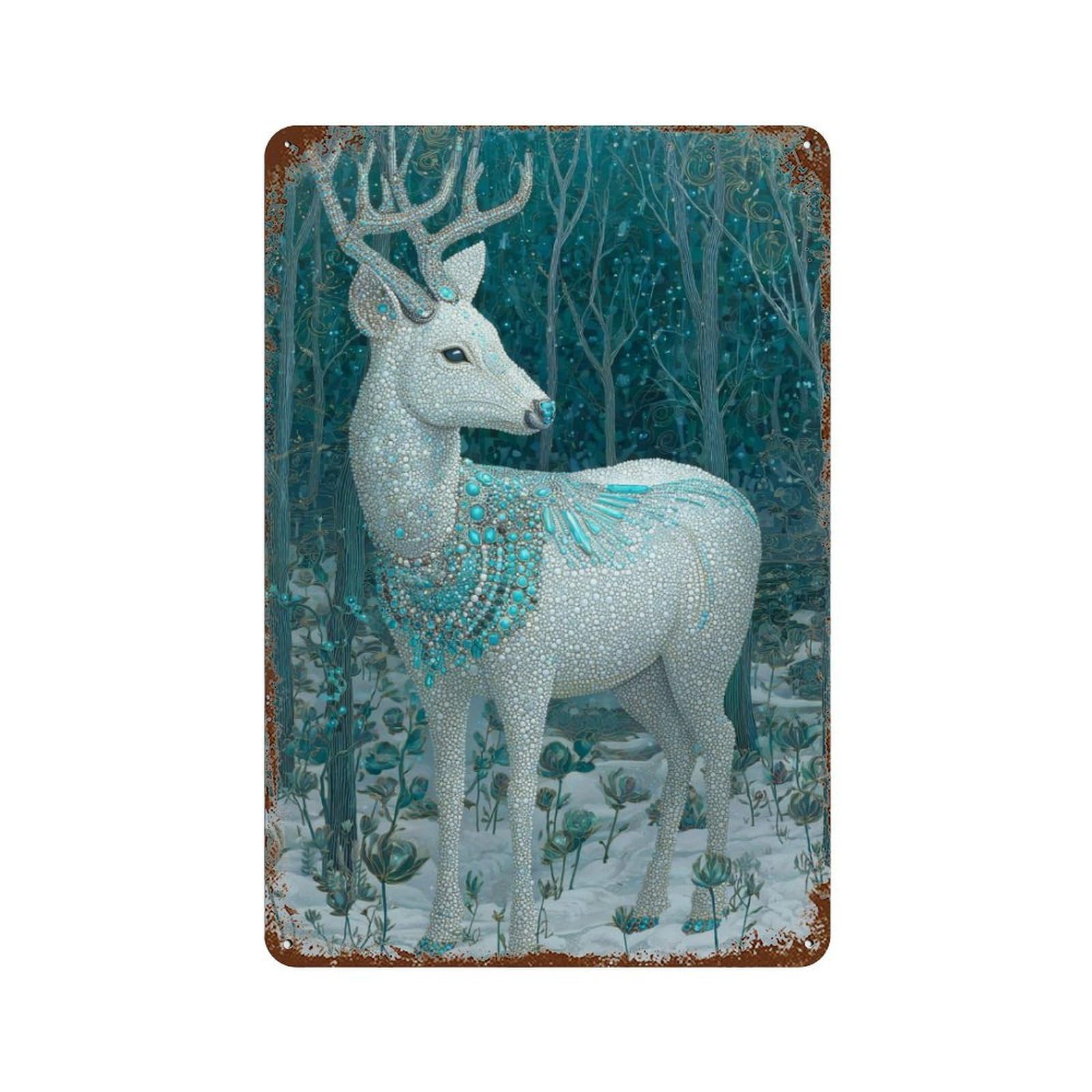 Magical Forest Deer Artwork Vintage Metal Tin Sign 11.8"x7.9", Ideal for Cafe, Home Bar And Lounge Decor