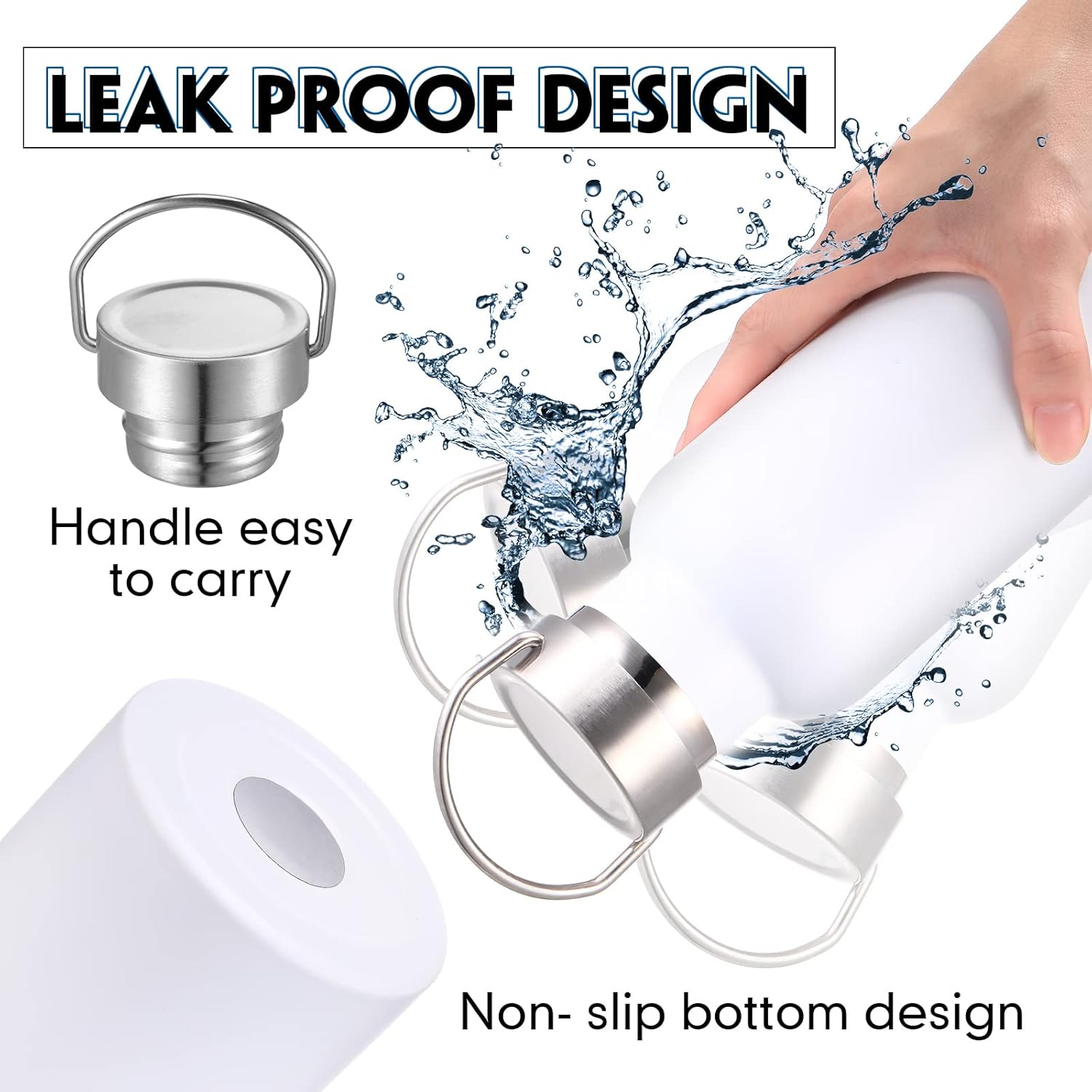 Mimorou 10 Pack Insulated Water Bottle 20 oz Stainless Steel Sport Bottle Bulk Double Wall Metal Reusable Flask with Leakproof Lid of Handle for Travel Cyclists School Gift(White) - Image 4