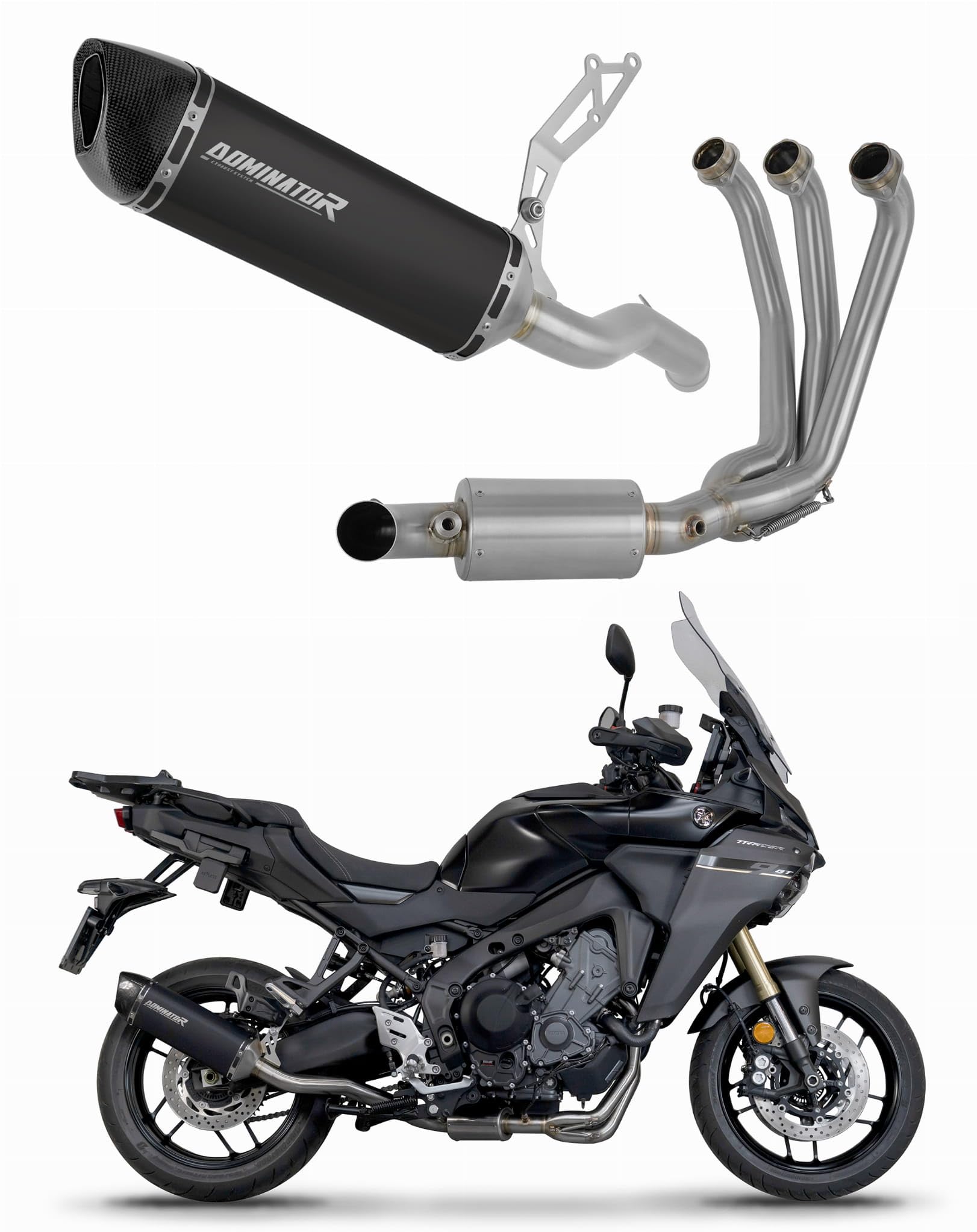 DOMINATOR Sistema de escape Colector Silenciador HP6 NEGRO EX compatible con Tracer 9 / GT 2025