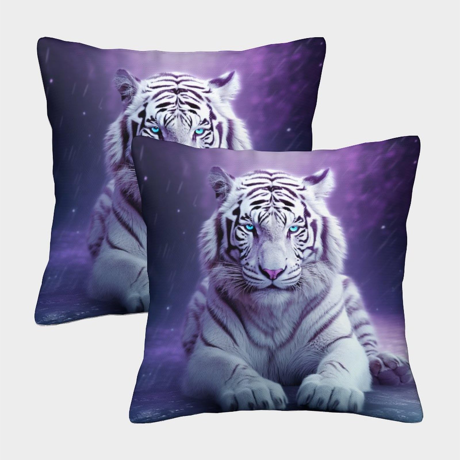 Zhuicheng White Tiger 3D Printed Throw Pillow Covers Animal Tiger Pillow Case Cushion Decorative Super Soft Pack Of 2 For Patio,Couch, Tent, Balcony And Sofa 45X45cm