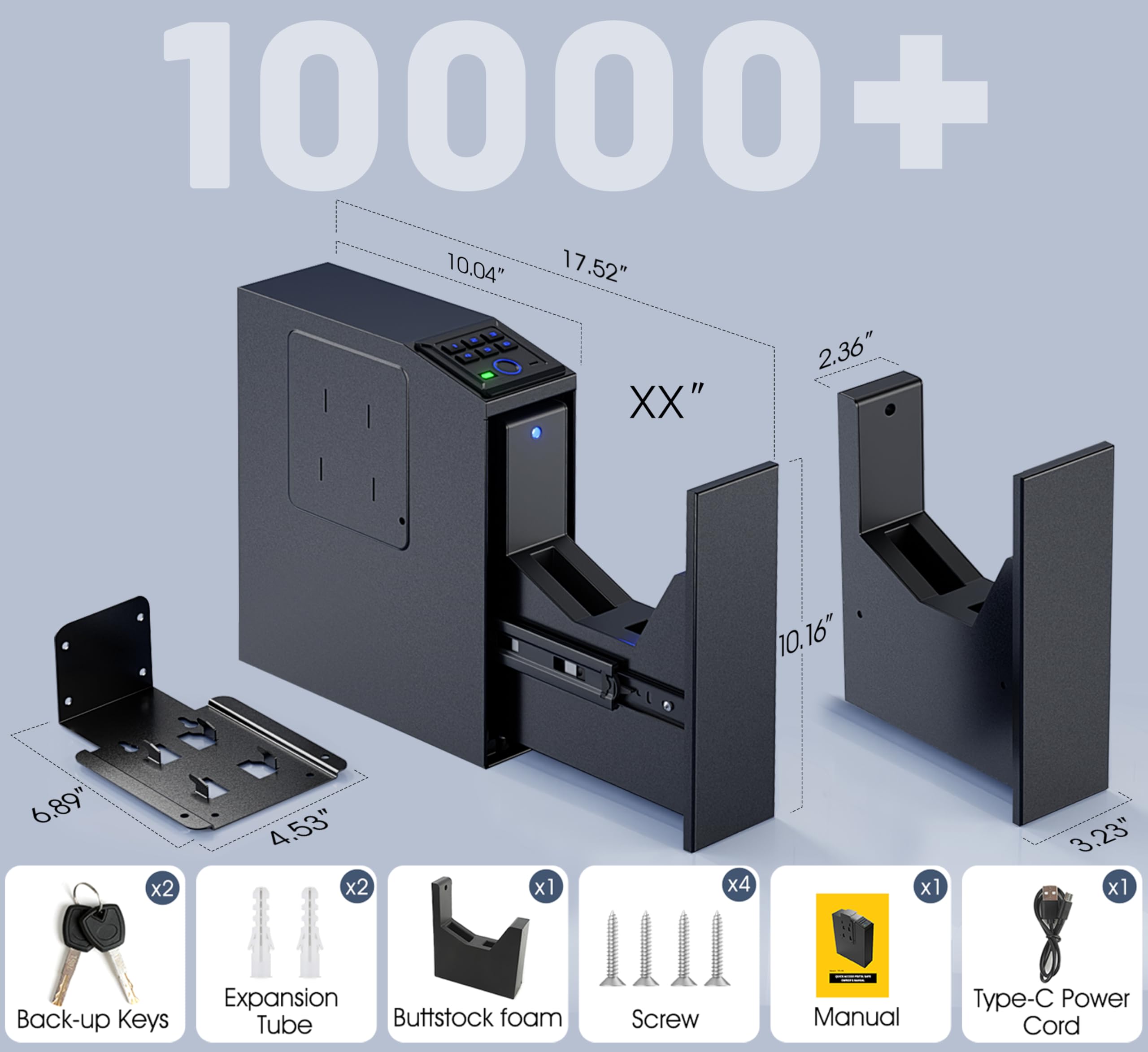 ORARAER Gun safe, Biometric Slider safe for handgun, 4 Ways Unlock with Fingerprint, Key Access,Code, Mounted Nightstand Pistol Safe and Gun Lock Box for Car, Truck,Wall,Valentines Day Gifts for Him