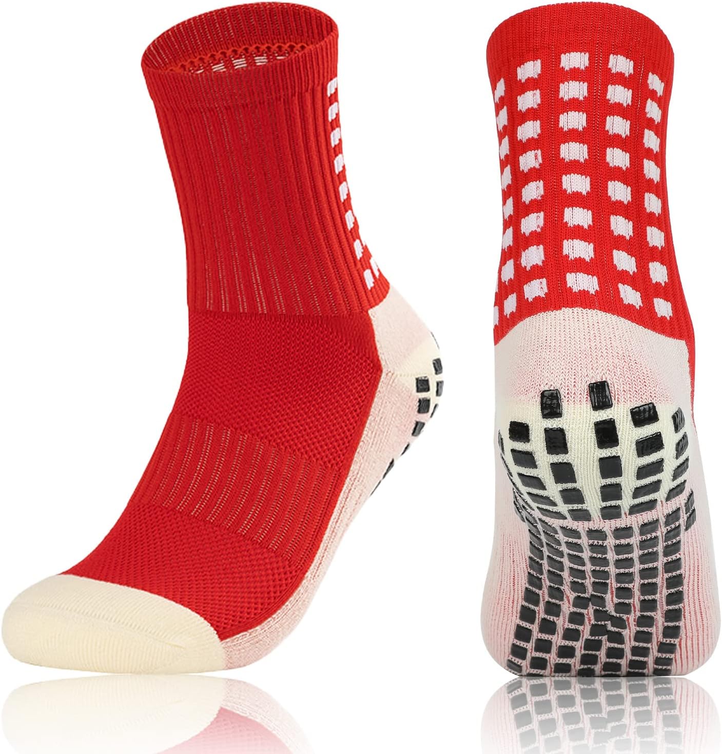 lvzhen Kids Football Socks, Red Grip Socks Breathable Boys Girls Nonslip Soccer Football Grip Socks Sport Training Rugby Hockey Socks for Children Teenagers, 5 Years