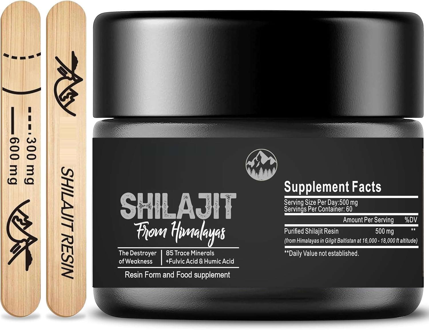 Pure Shilajit Himalayan Shilajit - 600 mg 100% naturale biologico Shilajit con 85+ tracce di minerali e acido fulvico per energia, forza e immunità, 30 grammi (1 x)