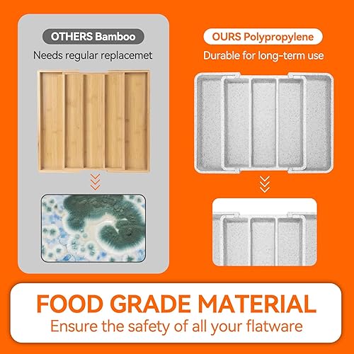 Miniatura 6 de Organizador de Cubiertos Expandible Extra Grande, Organizador de Cubiertos y Vajilla sin BPA Apto para Alimentos, Organizador de Cajón de Utensilios