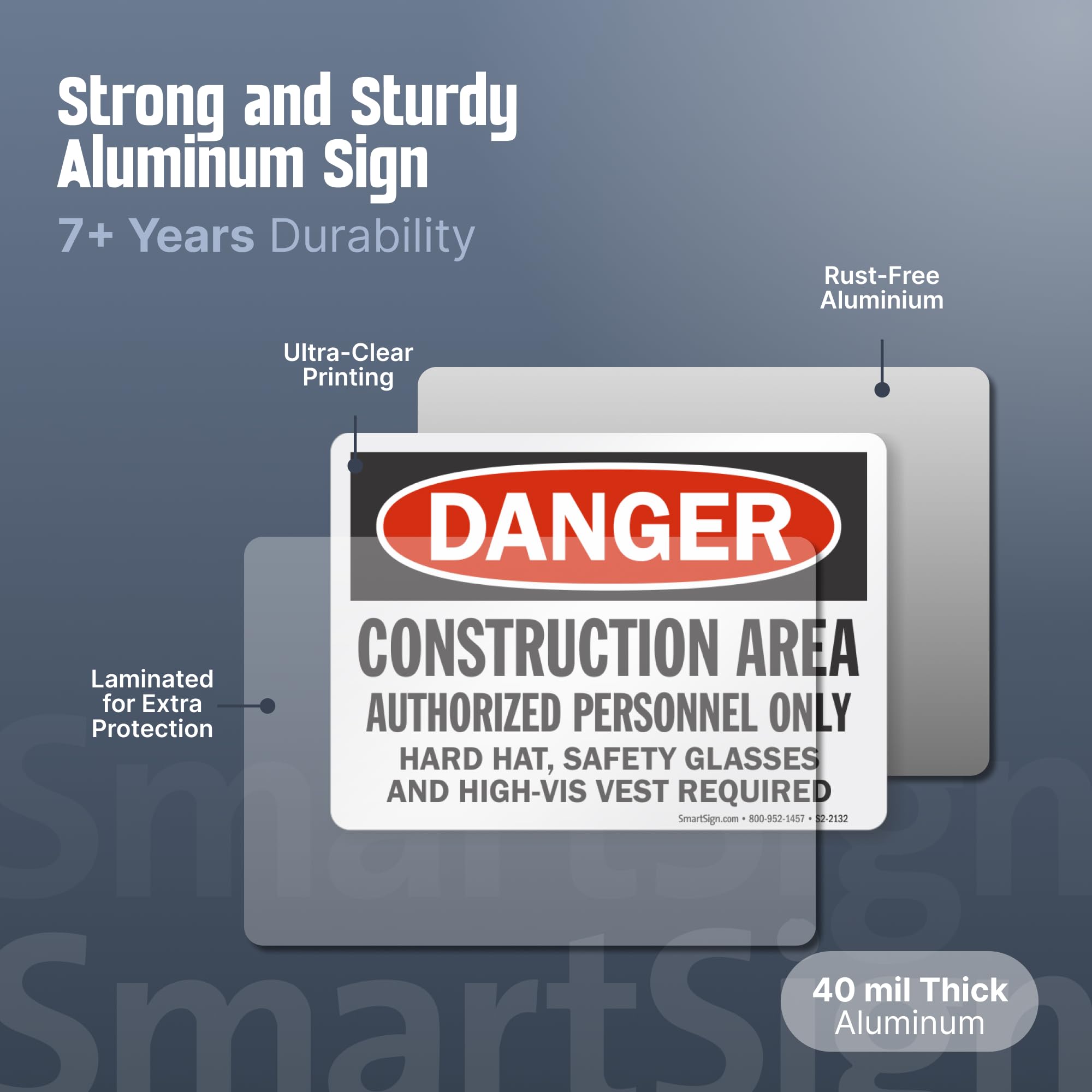 SmartSign - S-8968-AL-14 "Danger - Construction Area, Authorized Personnel Only" Sign | 10" x 14" Aluminum Black/Red on White — Amazon image 5