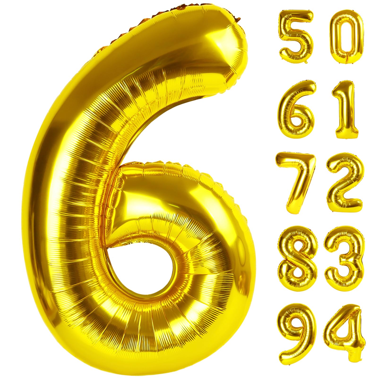 Gold 6 Balloon - Number Balloon 40 Inch, 6th Gold Birthday Decorations