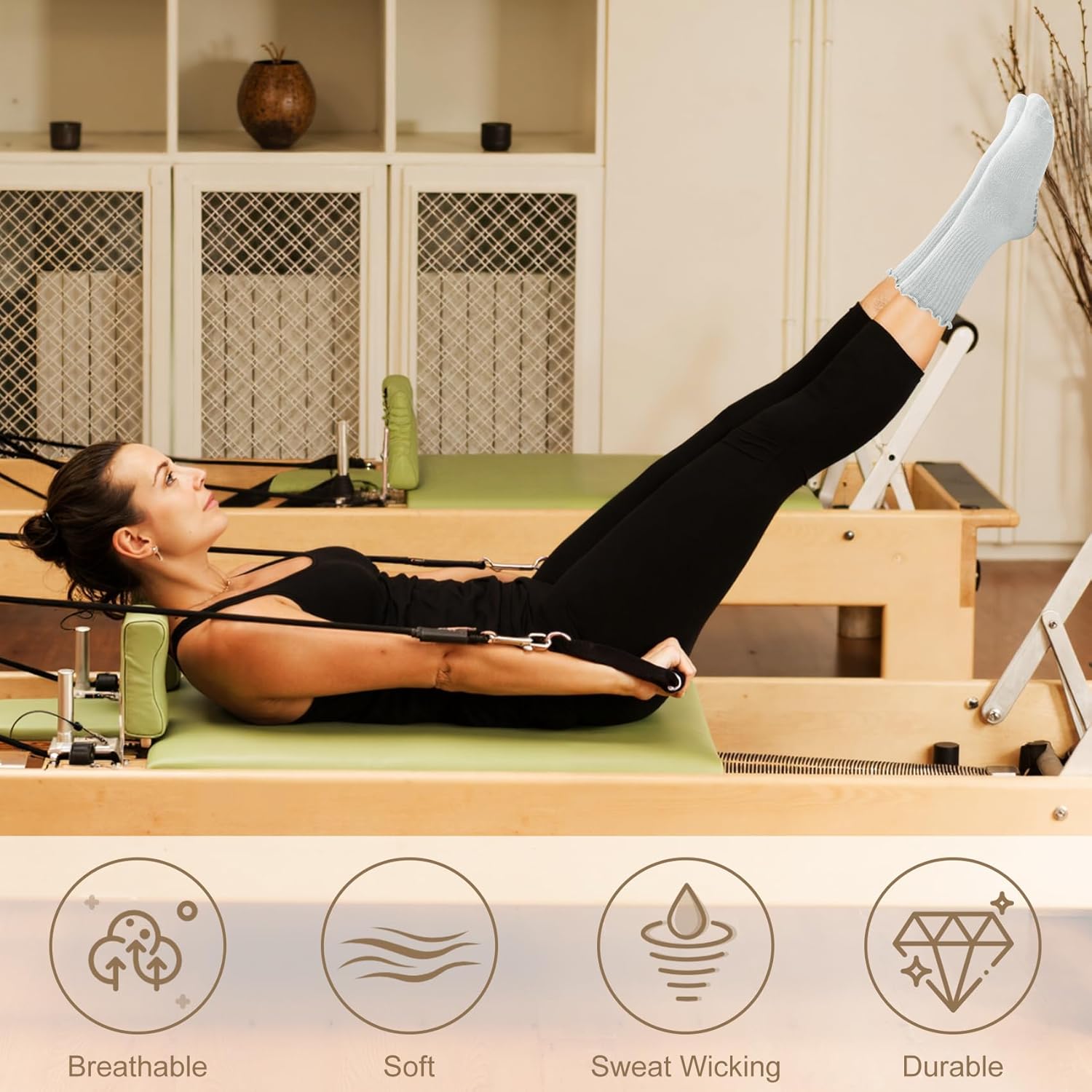 Justay 6 Pairs Womens Pilates Socks with Grips Crew Non Slip Ruffle Cotton for Athletic Workout Barre Hospital Yoga Socks - Image 5