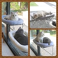 Vista 6 de Zakkart Percha para ventana para gatos, 100% metal apoyado desde abajo, viene con una cálida cama espaciosa para mascotas, hamaca de ventana