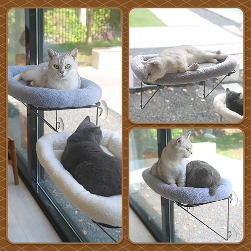Miniatura 6 de Zakkart Percha para ventana de gato, 100% metal soportado desde abajo, viene con una cama cálida y espaciosa para mascotas, hamaca para ventana de