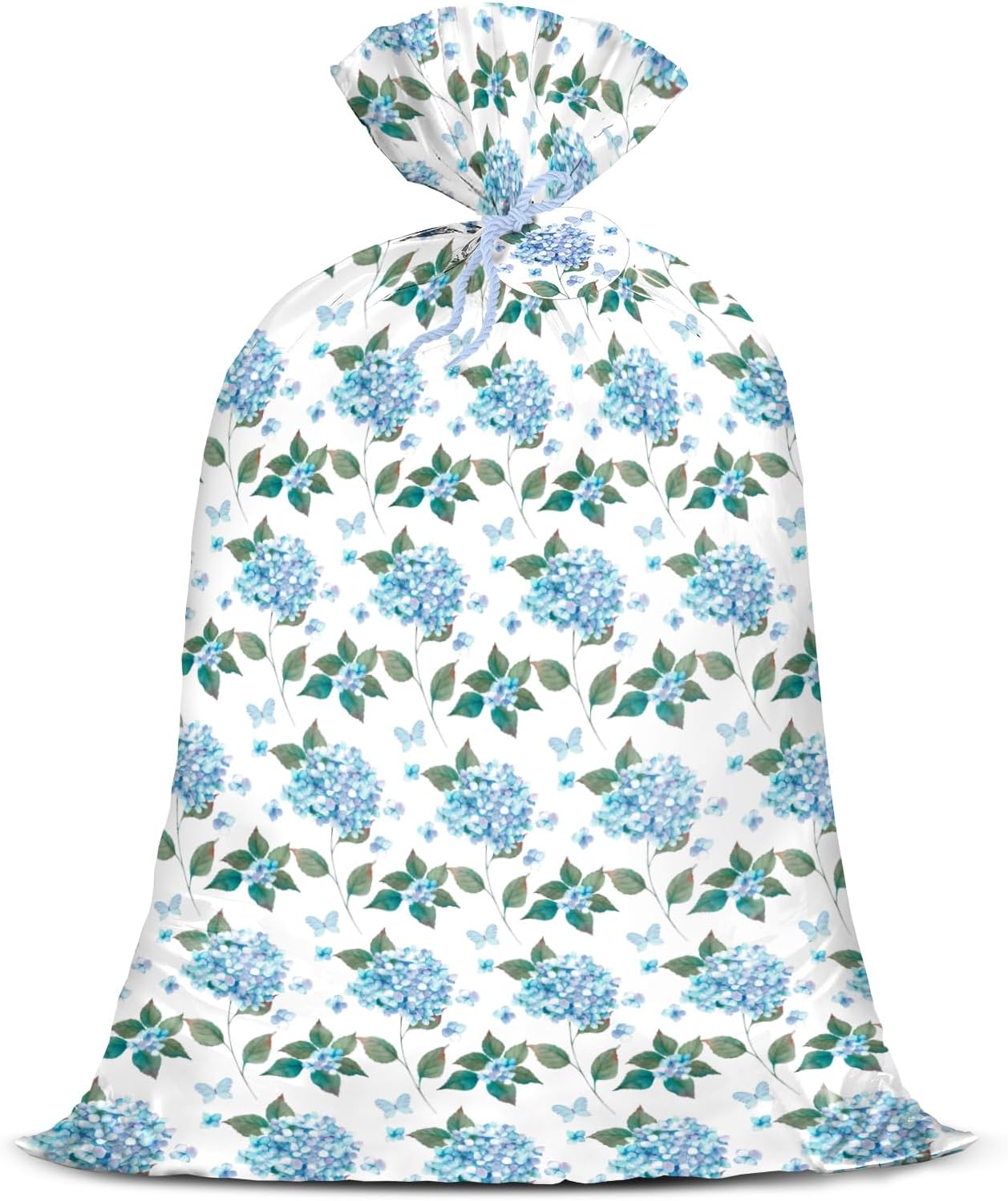 56" Large Hydrangea Floral Plastic Gift Bag - Blue Hydrangea Flower Jumbo Bike Bag Gift Wrap for Wedding, Birthday, Bridal Shower, Tea Party - 56" H x 36" W