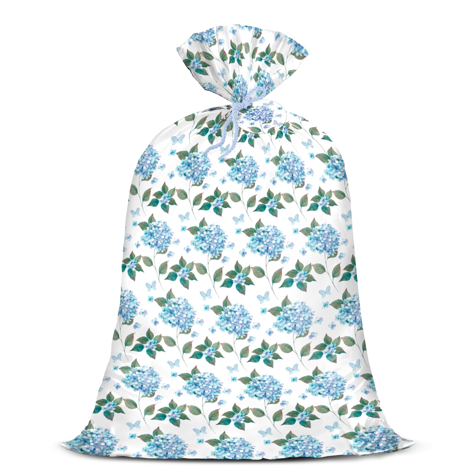 WRAPAHOLIC 56" Large Hydrangea Floral Plastic Gift Bag - Blue Hydrangea Flower Jumbo Bike Bag Gift Wrap for Wedding, Birthday, Bridal Shower, Tea Party - 56" H x 36" W